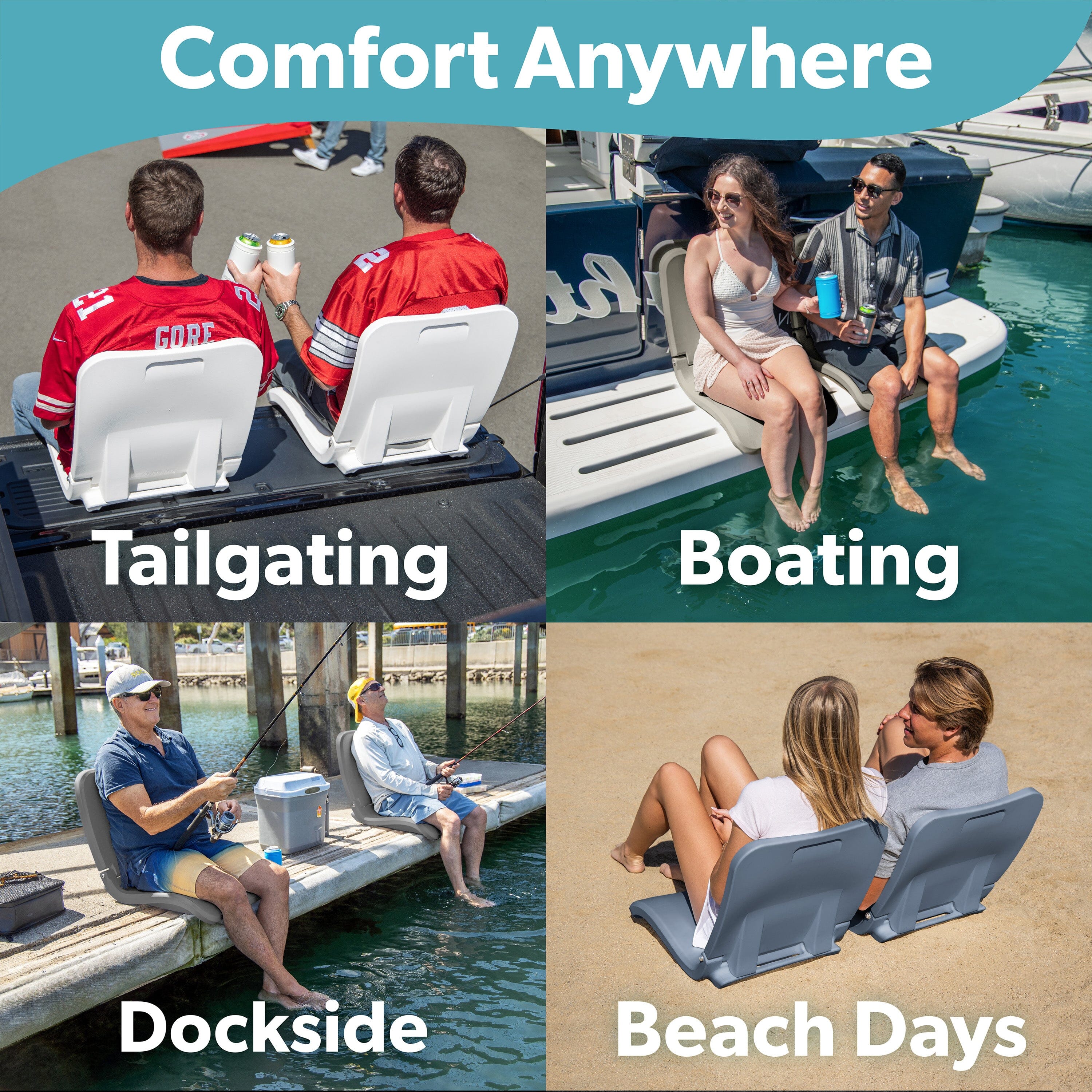Coast Modern Portable Poolside Chair – Adult Foldable Flip Chair for Pool, Beach, Tailgating & Stadium – Durable Plastic with Back Support - Gray Playgosports.com