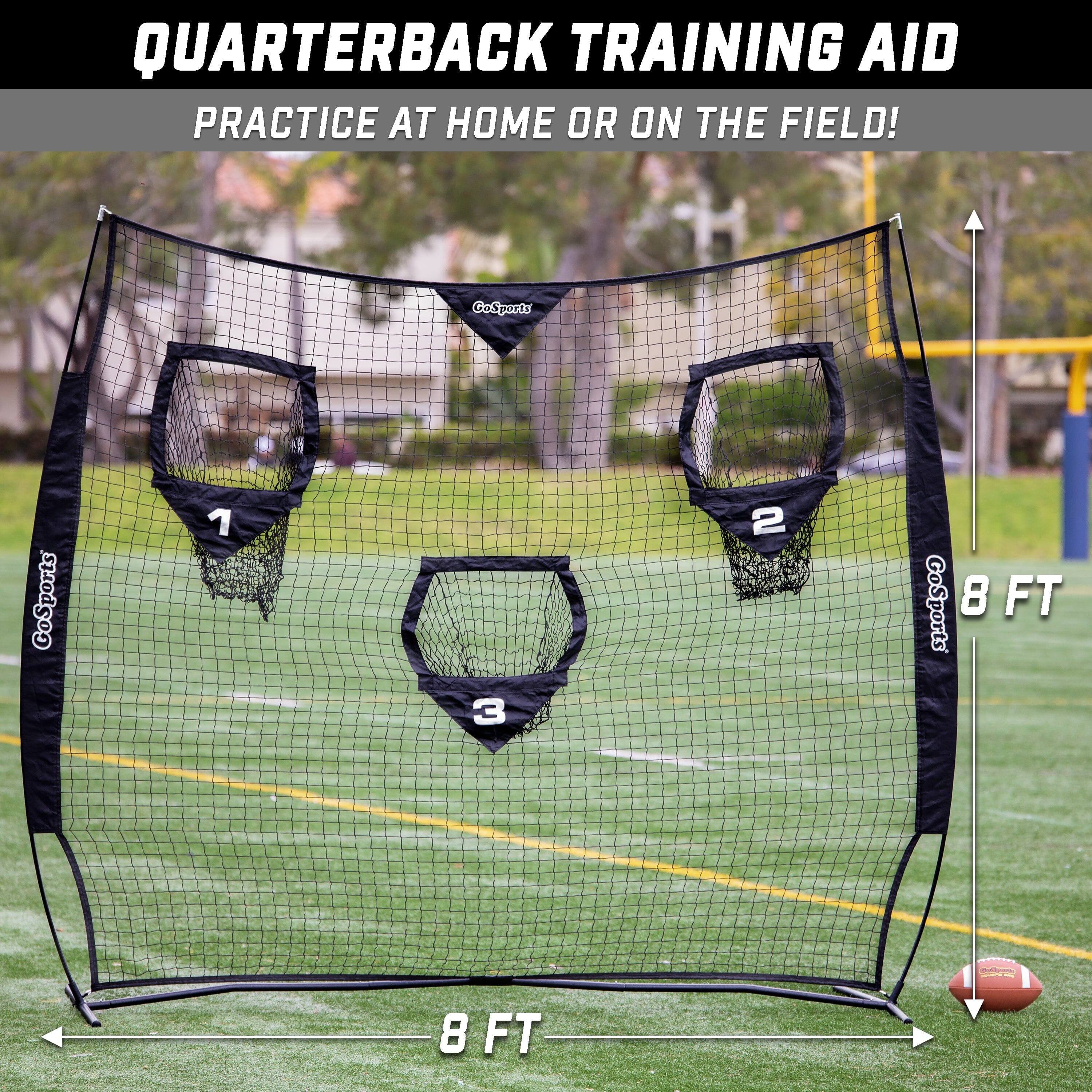 the back of a football goal with the goal net attached