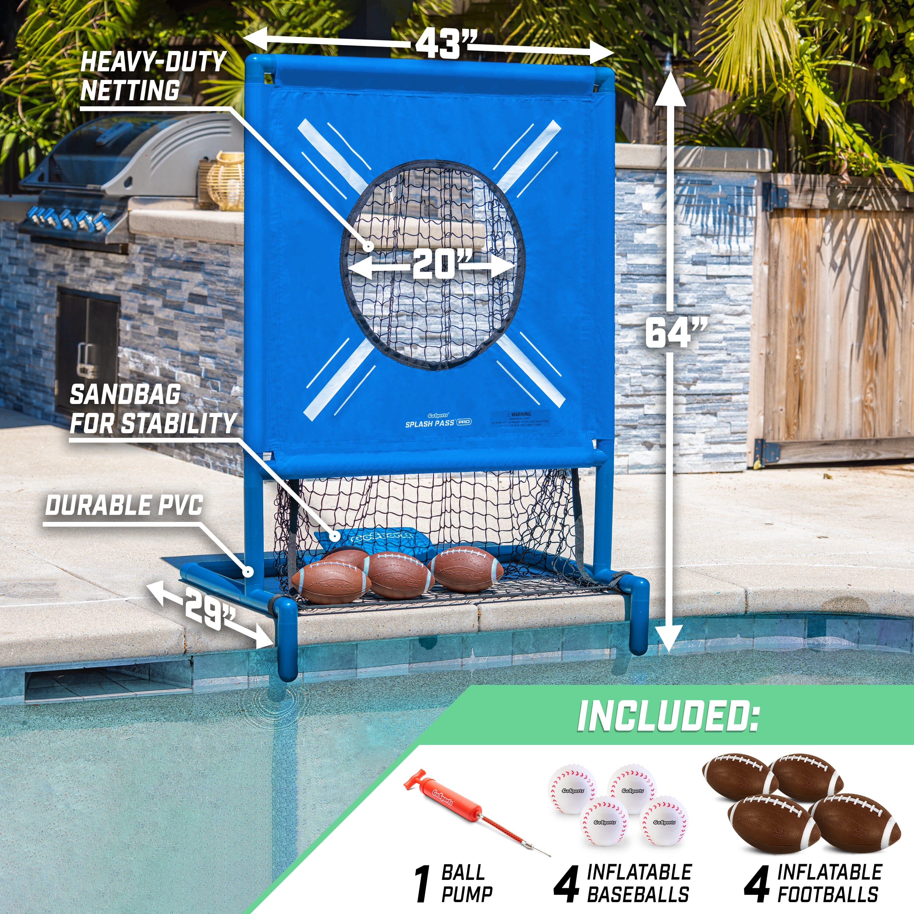 a pool with a pool ball and a net