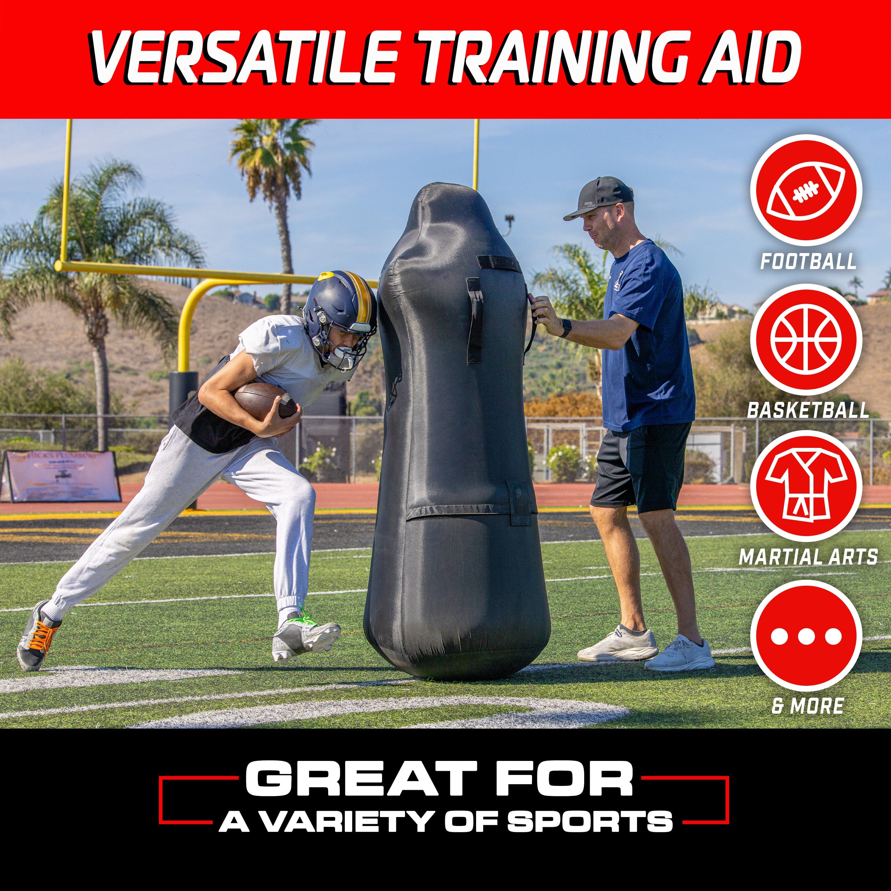 GoSports Football Blocking and Tackling Dummy with Water Weighted Base - Football Training Equipment for Practice - 6 ft Tall Inflatable GoSports