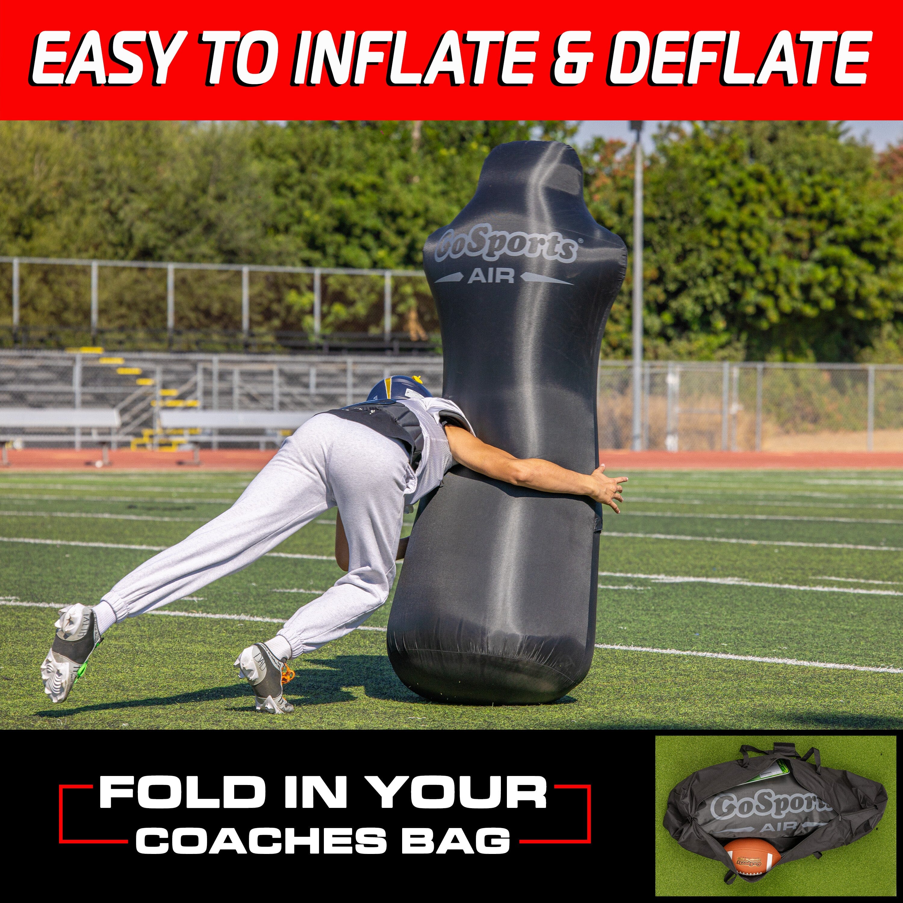 GoSports Football Blocking and Tackling Dummy with Water Weighted Base - Football Training Equipment for Practice - 6 ft Tall Inflatable GoSports
