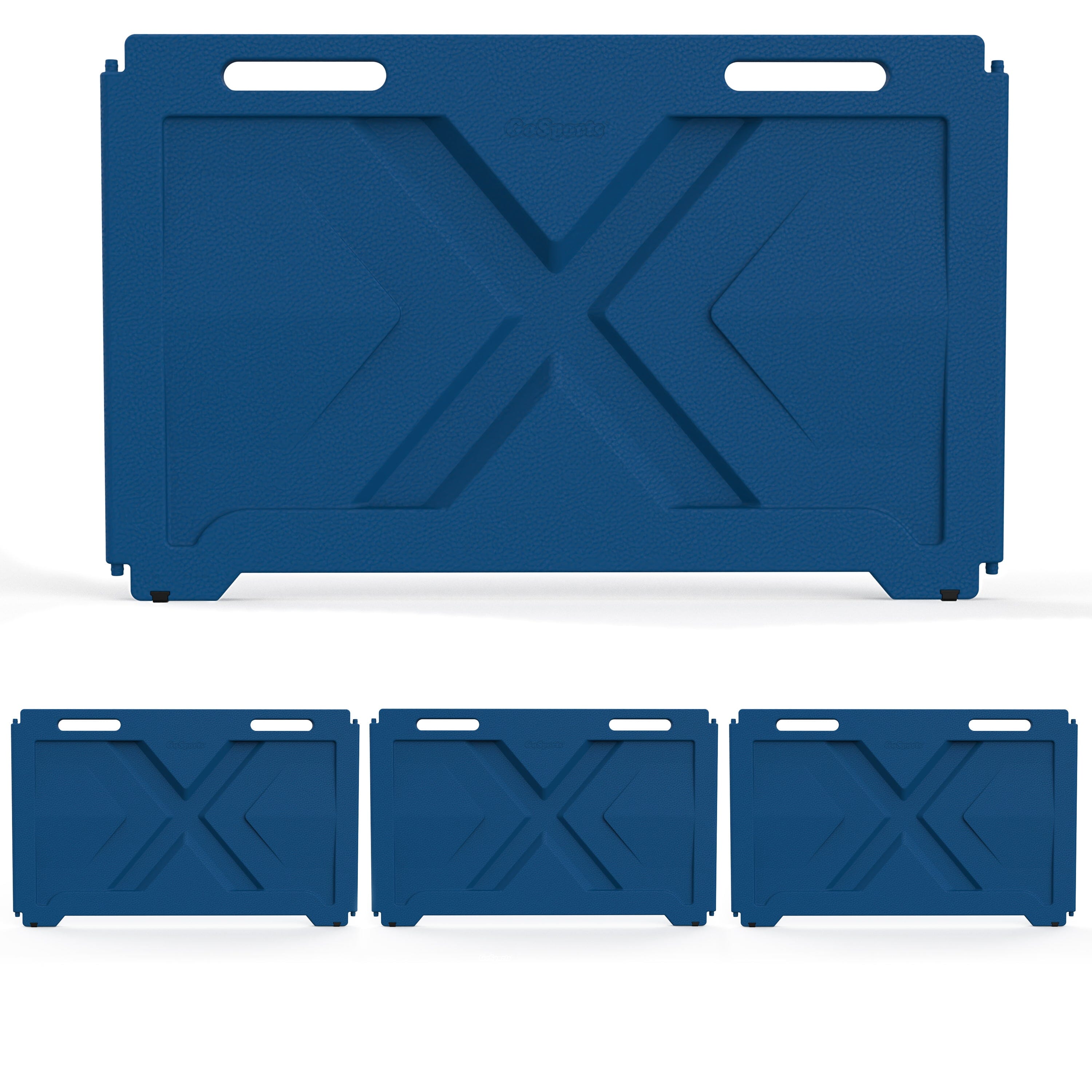 the blue plastic tray with four sections