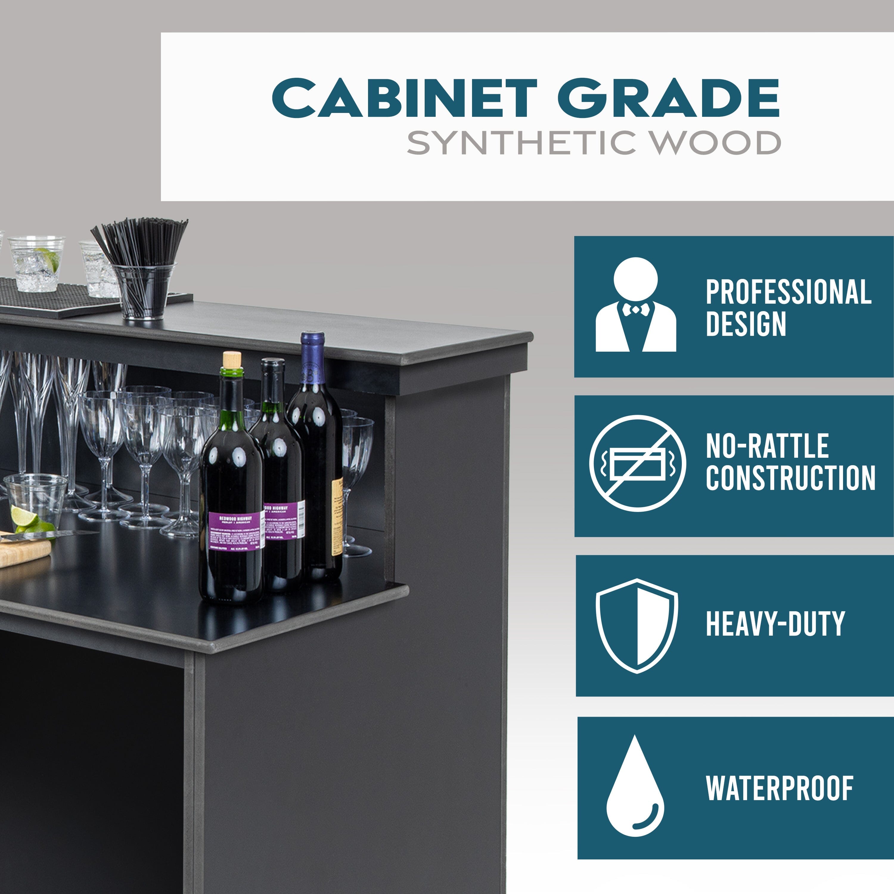 GoBar ELITE Portable Bar Table for Events - Foldable Commercial Grade Wood - Mobile Bartending Station Playgosports.com