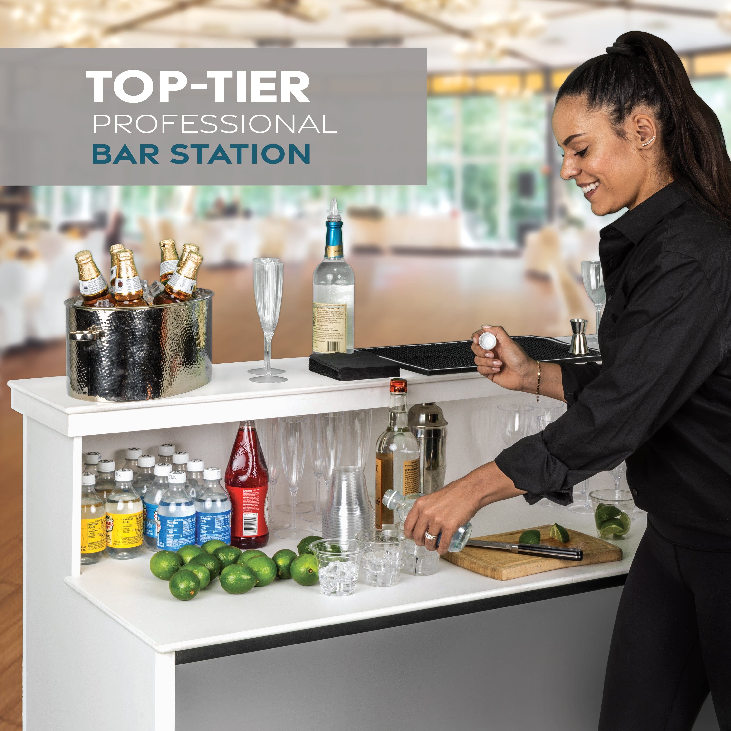 GoBar ELITE Portable Bar Table for Events - Foldable Commercial Grade Wood - Mobile Bartending Station Playgosports.com