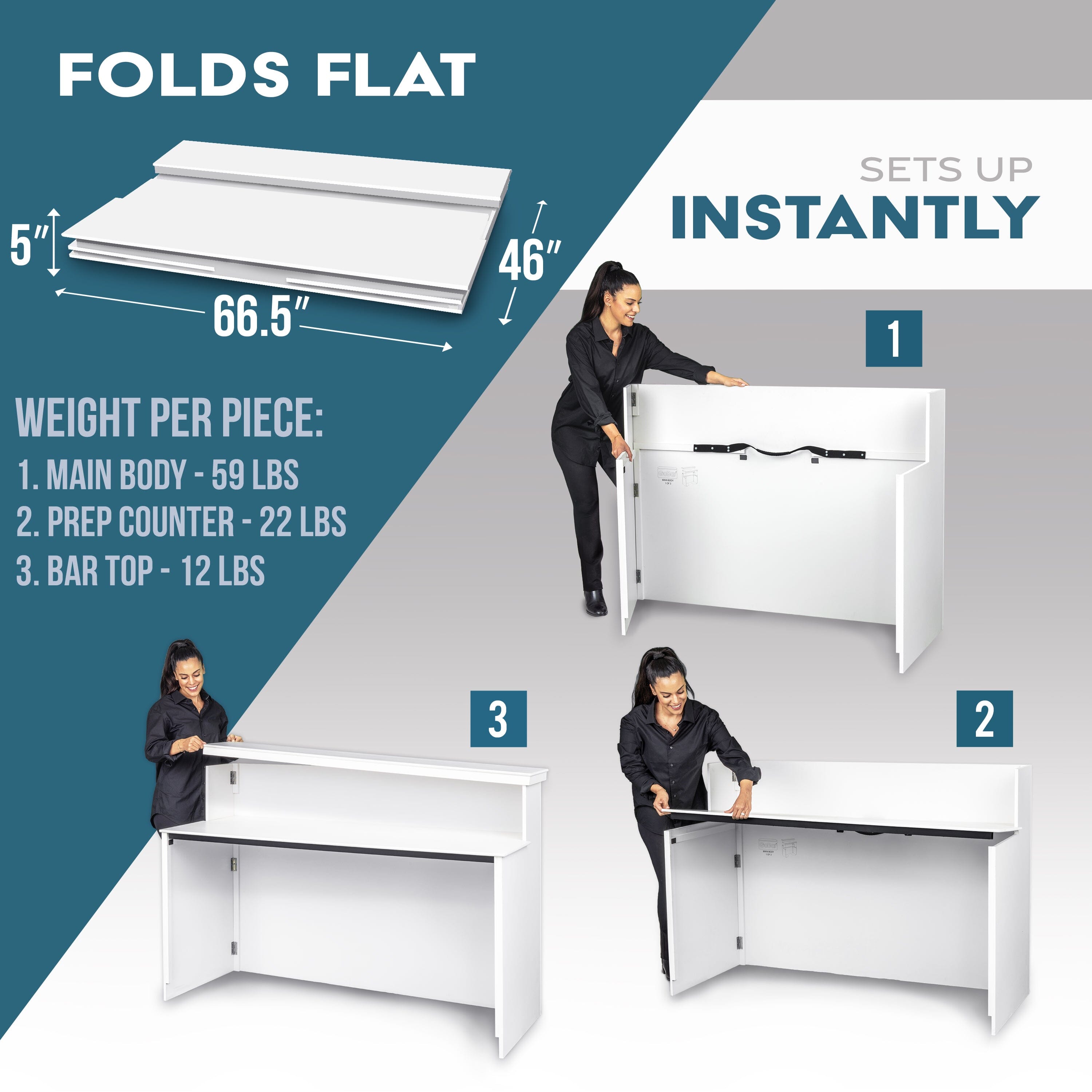 GoBar ELITE Portable Bar Table for Events - Foldable Commercial Grade Wood - Mobile Bartending Station Playgosports.com