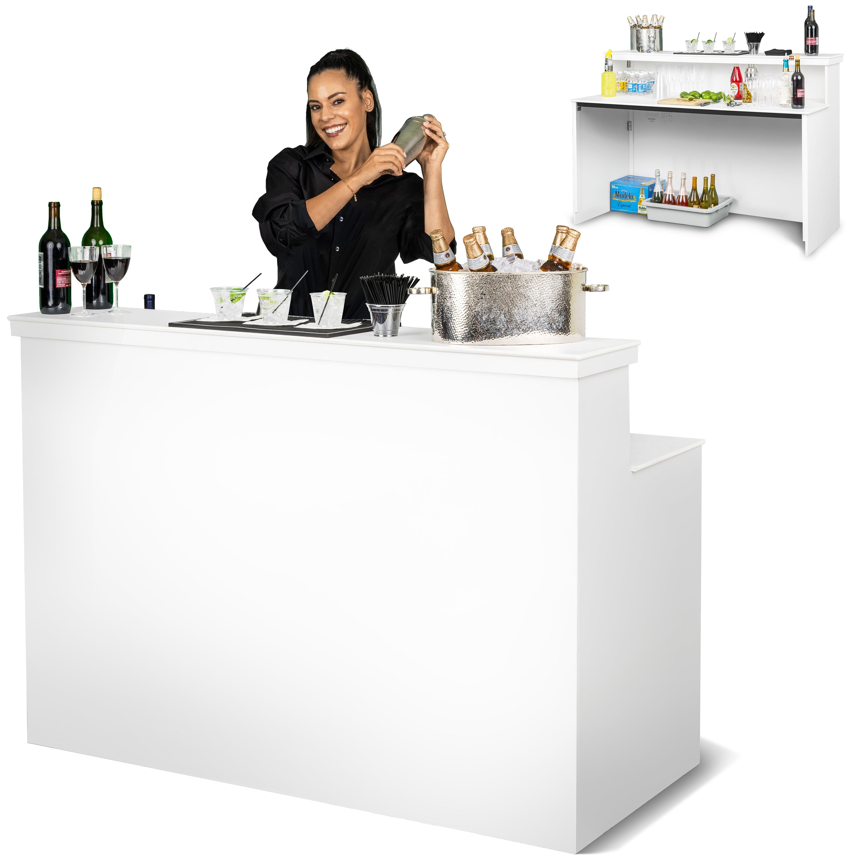 GoBar ELITE Portable Bar Table for Events - Foldable Commercial Grade Wood - Mobile Bartending Station Playgosports.com White