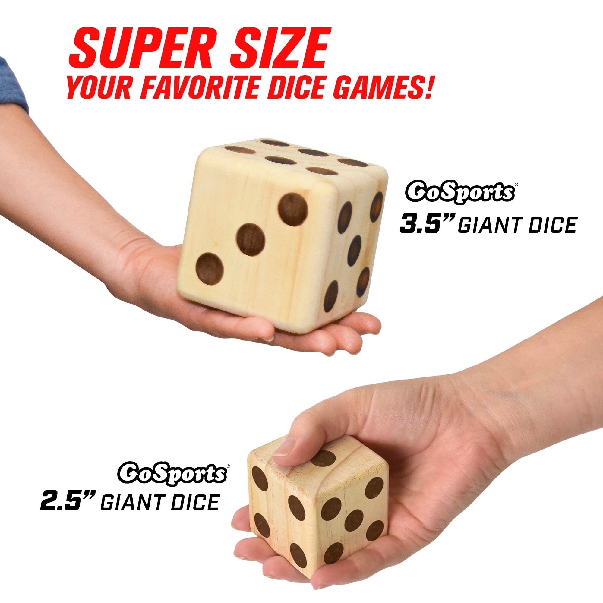 GoSports Giant 3.5" Wooden Playing Dice Set - Light Brown Giant Dice GoSports