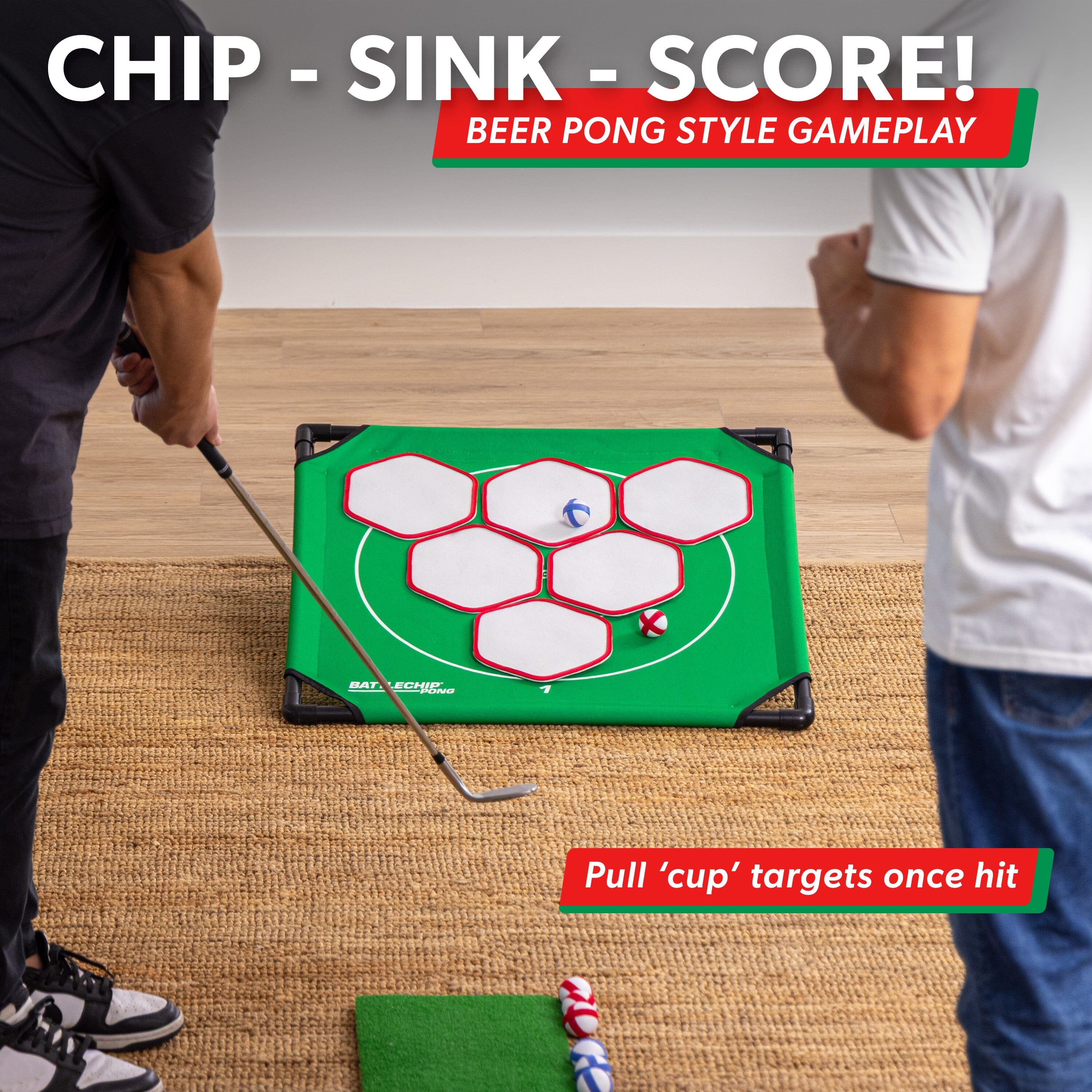 GoSports BattleChip Pong Chipping Golf Games For Adults and Families - Outdoor & Indoor Golf Game Set - Home, Backyard, Lawn, Beach, & More - 1 Board Playgosports