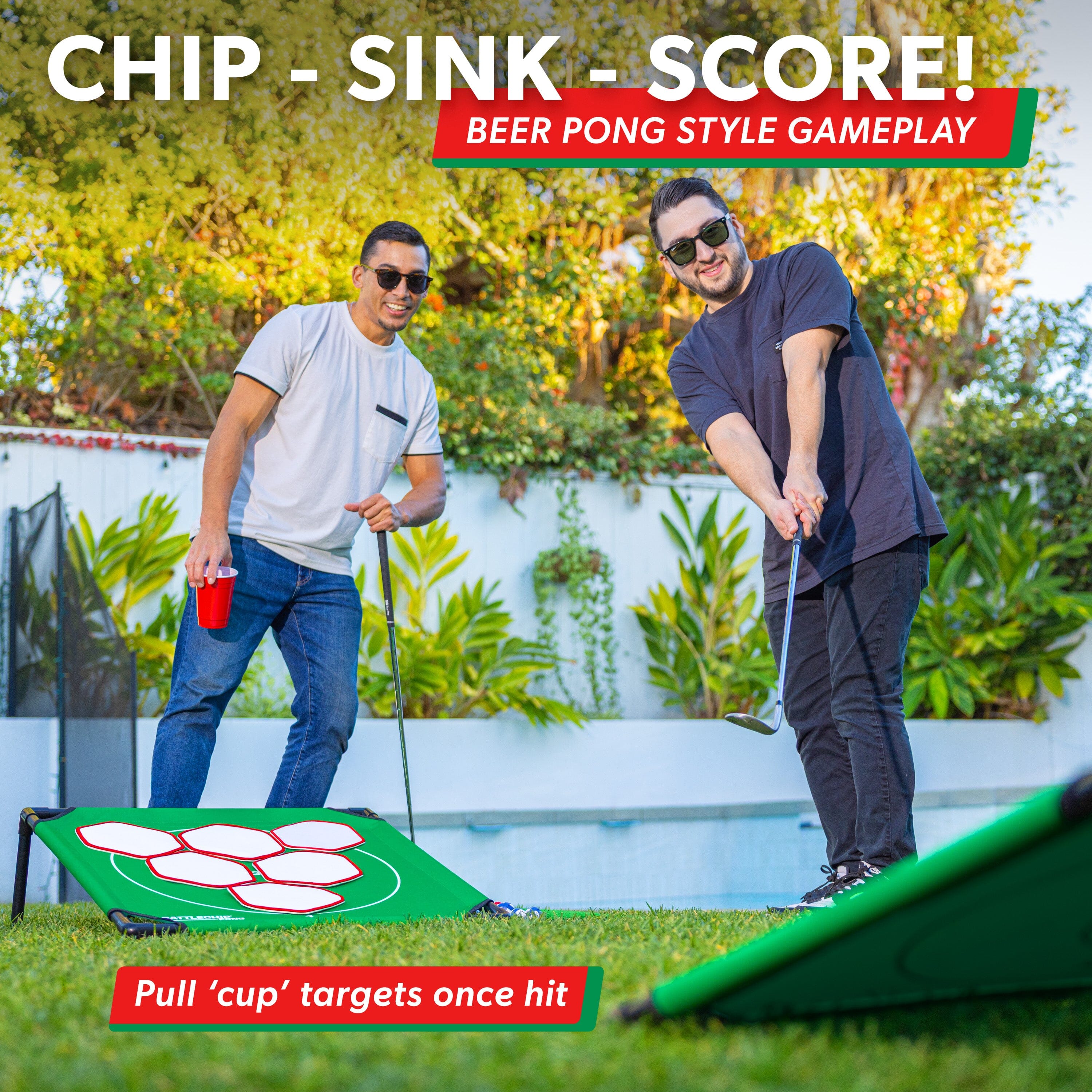 GoSports BattleChip Pong Chipping Golf Games For Adults and Families - Outdoor & Indoor Golf Game Set - Home, Backyard, Lawn, Beach, & More - 1 Board Playgosports