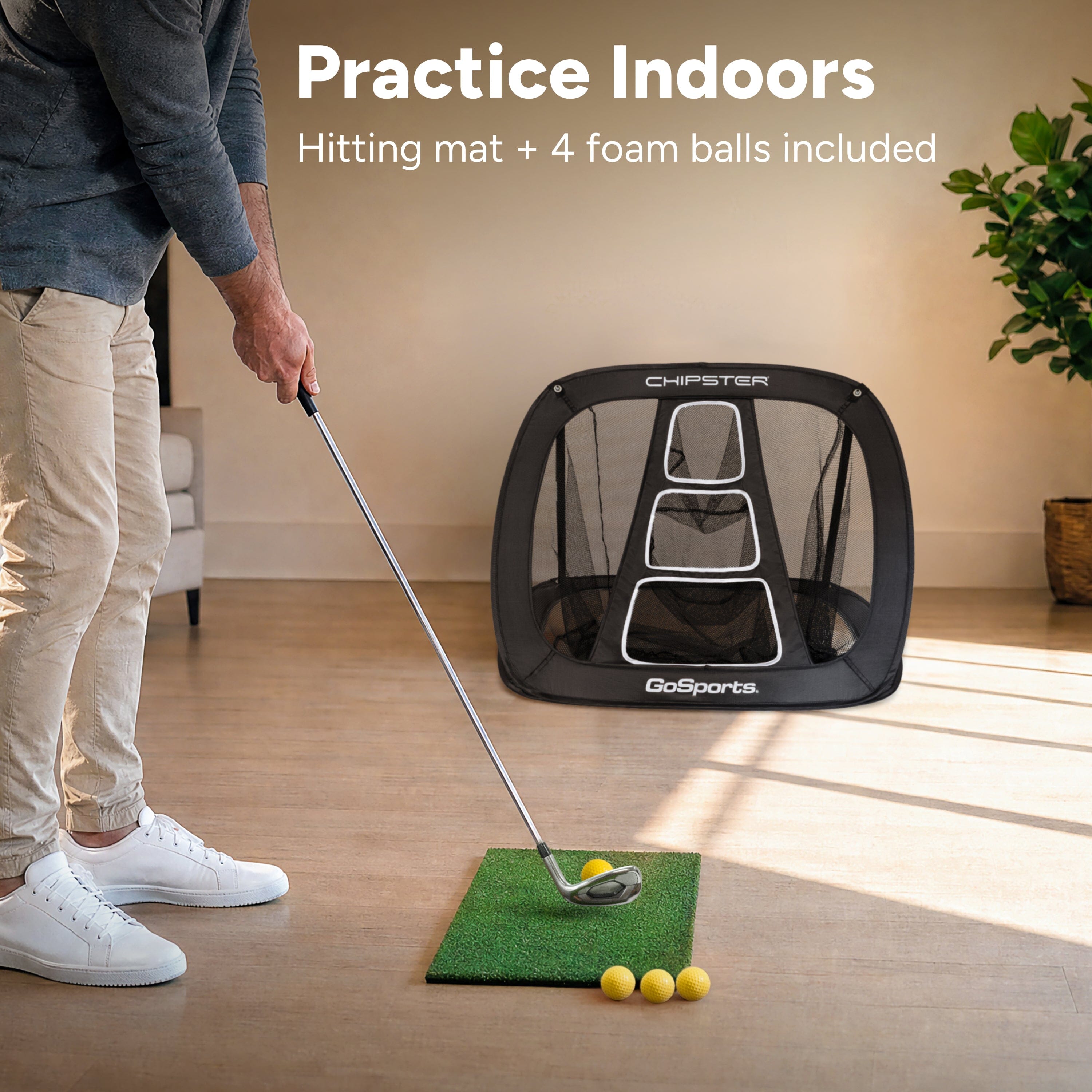 GoSports Chipster PRO Golf Chipping Net - Portable Outdoor & Indoor Golf Practice Target with Hitting Mat and 4 Foam Balls - Best Gifts for Golfers - Black Playgosports.com