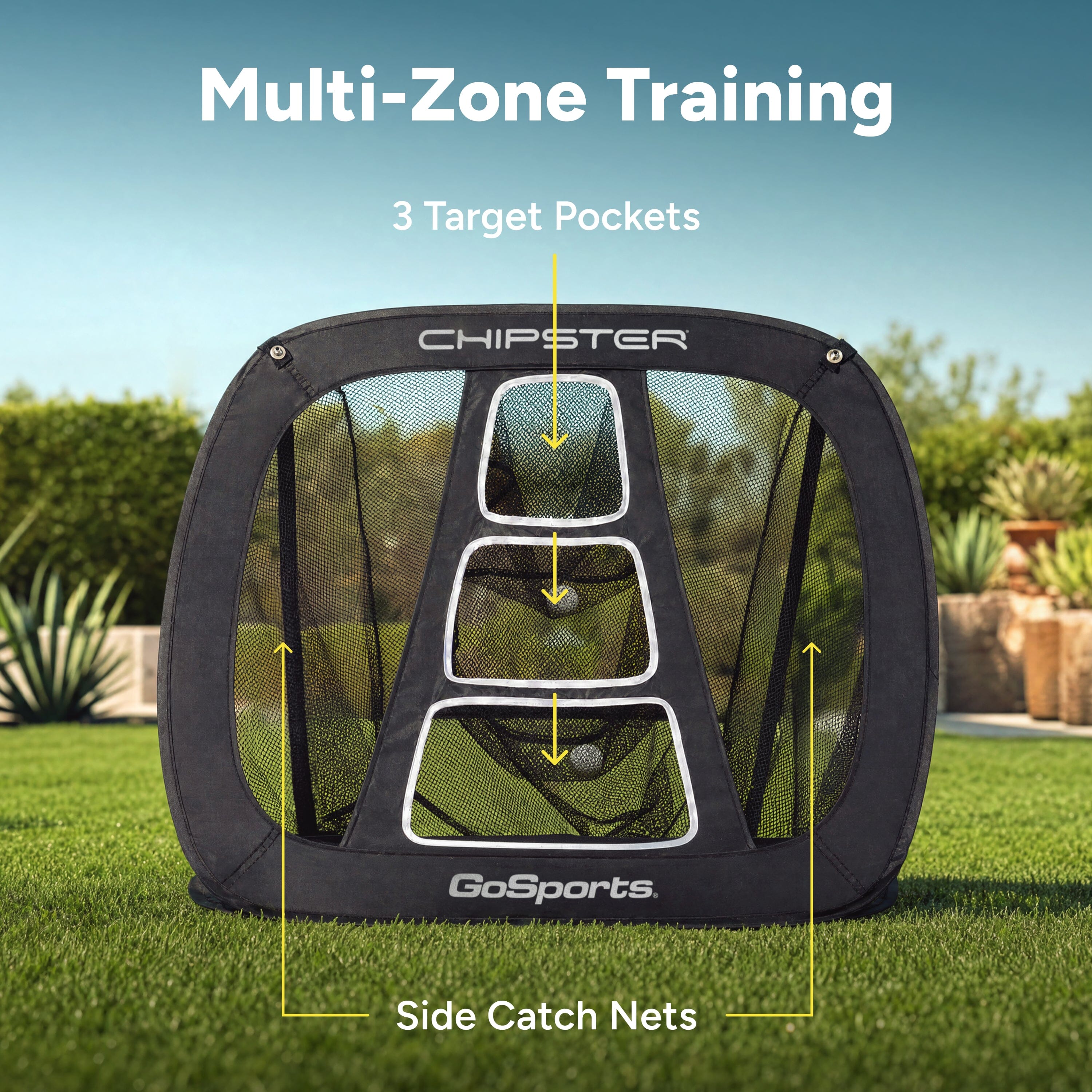 GoSports Chipster PRO Golf Chipping Net - Portable Outdoor & Indoor Golf Practice Target with Hitting Mat and 4 Foam Balls - Best Gifts for Golfers - Black Playgosports.com