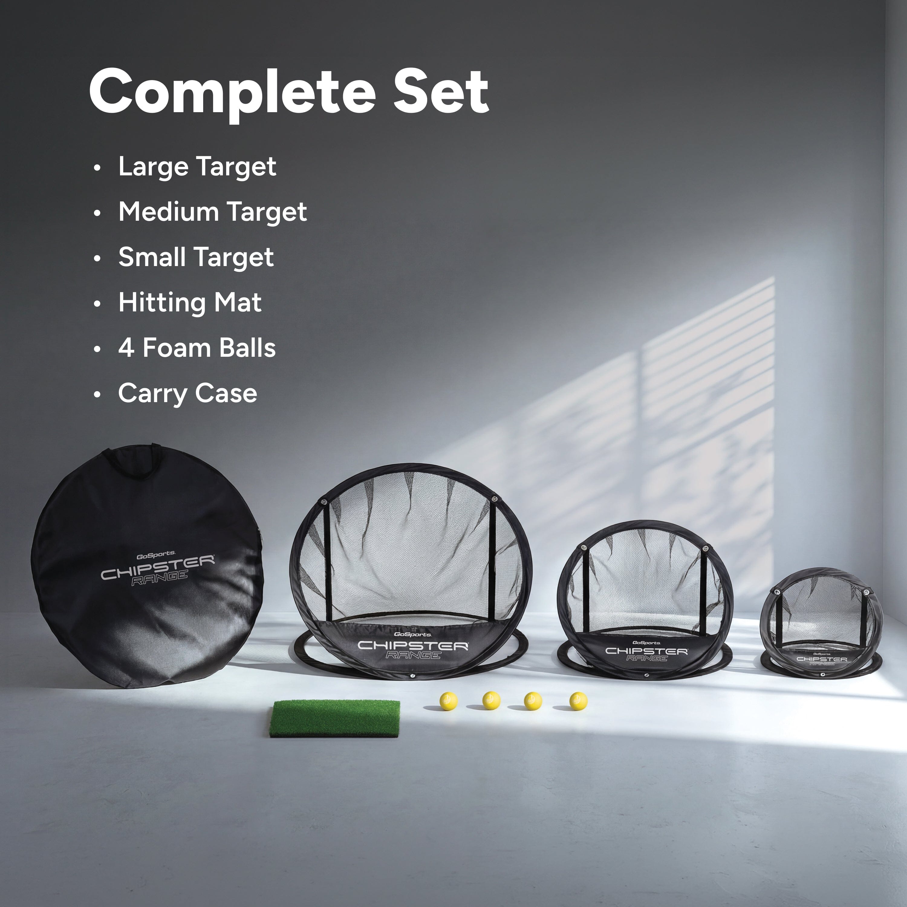 GoSports Chipster Range PRO Golf Chipping Nets - Portable Outdoor & Indoor Golf Practice Targets with Hitting Mat and 4 Foam Balls - Best Gifts for Golfers - Black Playgosports.com