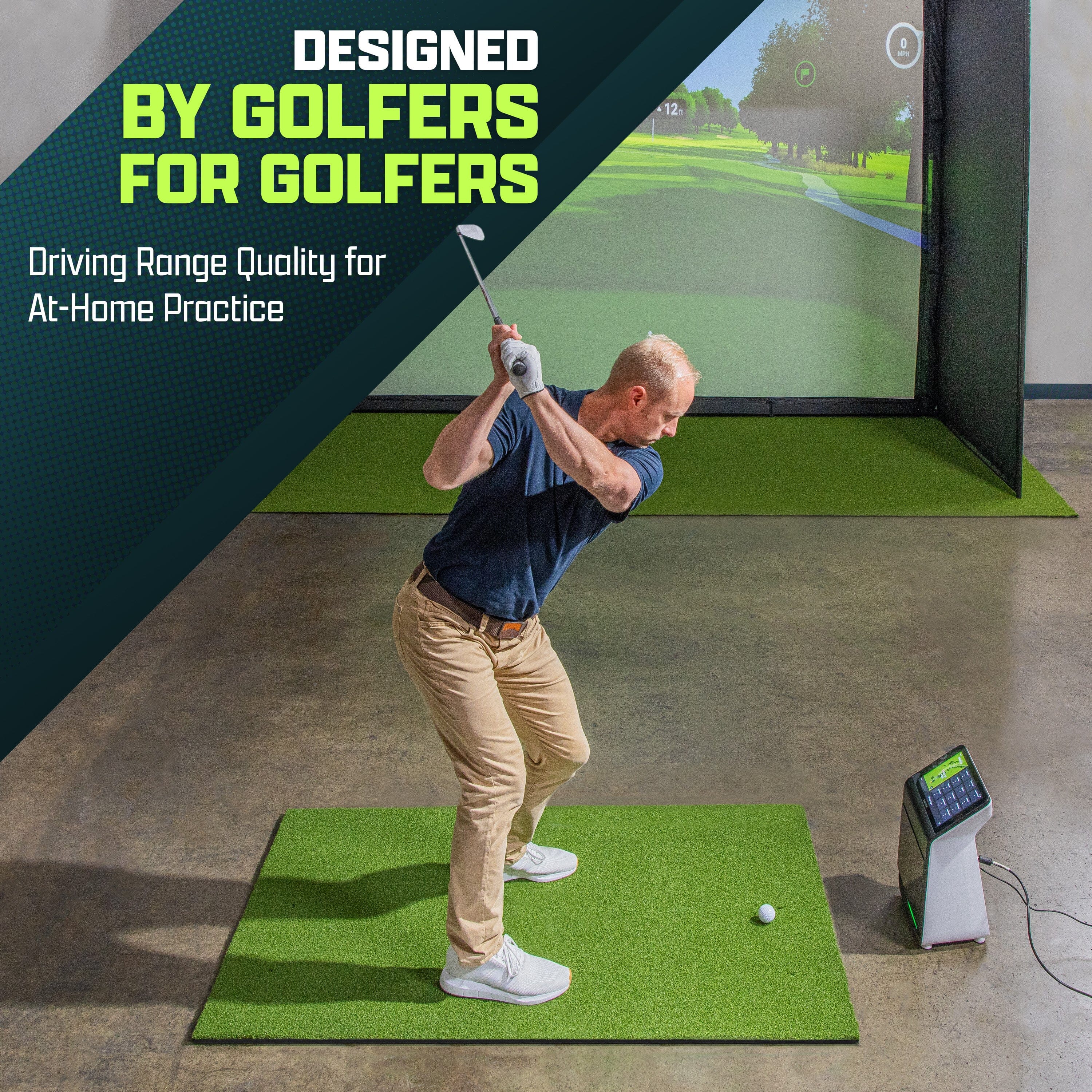 GoSports Golf Hitting Mat - ELITE 5 x 3 ft - 5 mm Artificial Turf Training Mat for Indoor/Outdoor Swing Practice, Includes 3 Rubber Tees Golf GoSports