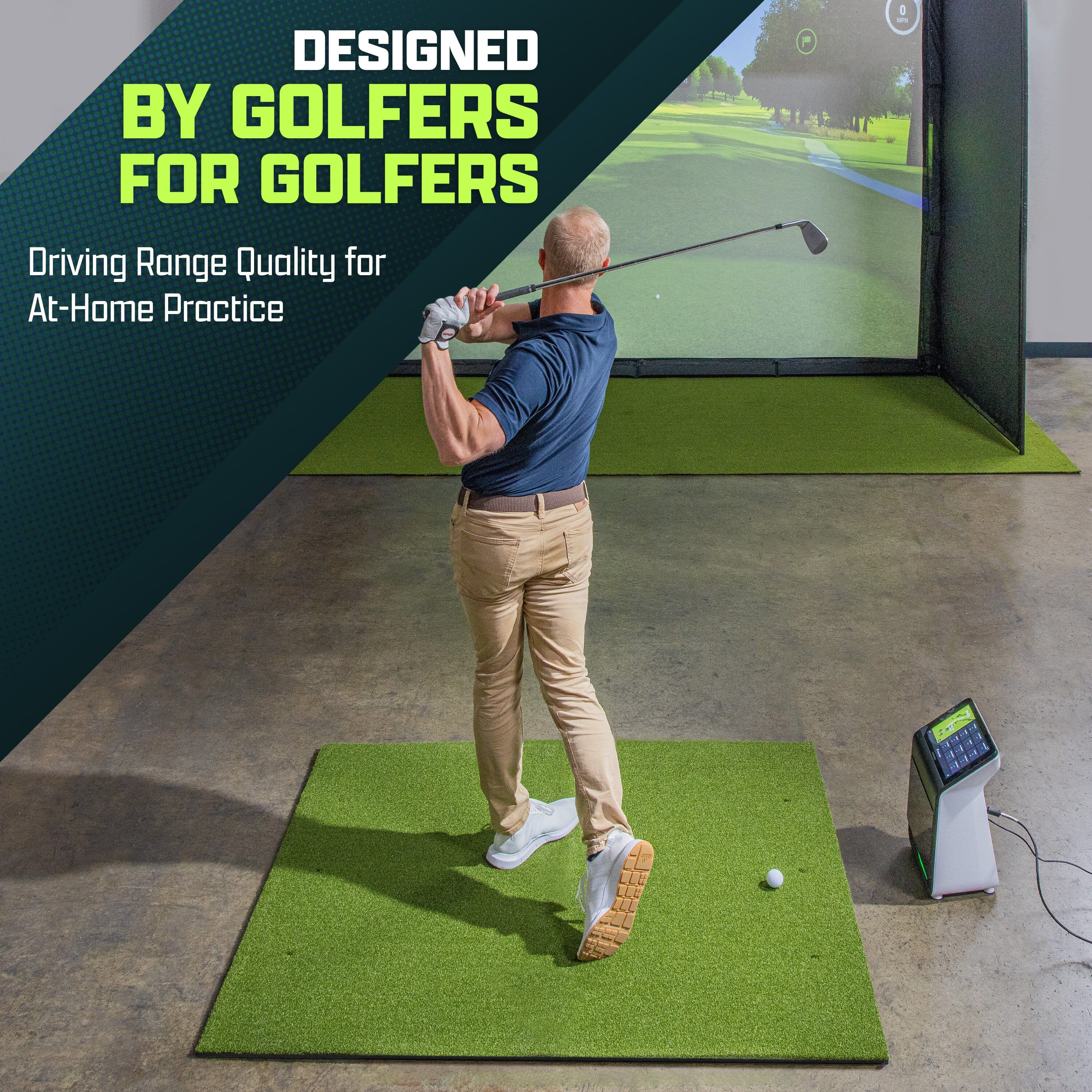 GoSports Golf Hitting Mat - ELITE 5 x 4 ft - 5 mm Artificial Turf Training Mat for Indoor/Outdoor Swing Practice, Includes 3 Rubber Tees Golf GoSports