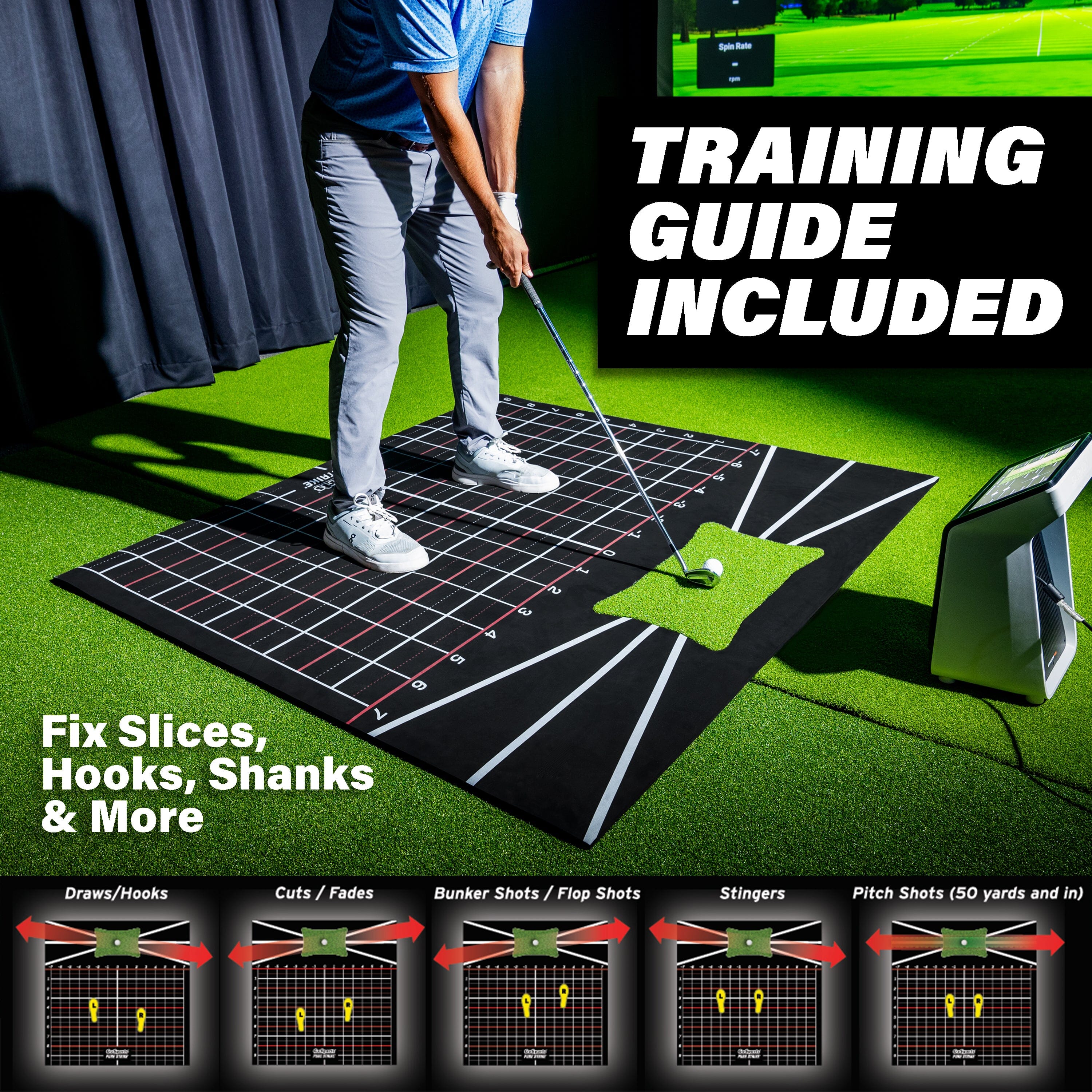 GoSports 5 x 5 Golf Hitting Mat - Fix Slices & Hooks - Stance Mat for Indoor & Outdoor Practice PlayGoSports.com