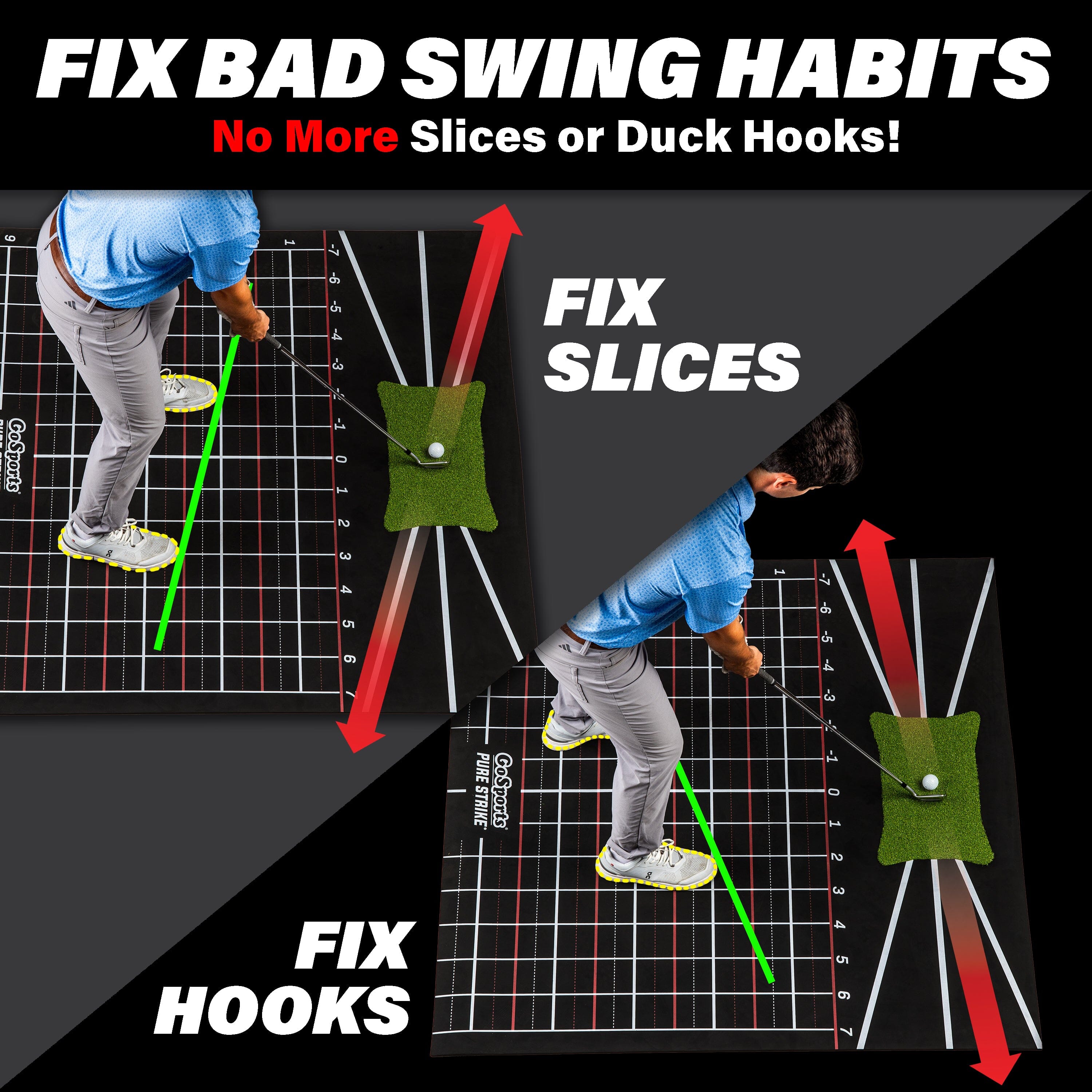 GoSports 5 x 5 Golf Hitting Mat - Fix Slices & Hooks - Stance Mat for Indoor & Outdoor Practice PlayGoSports.com