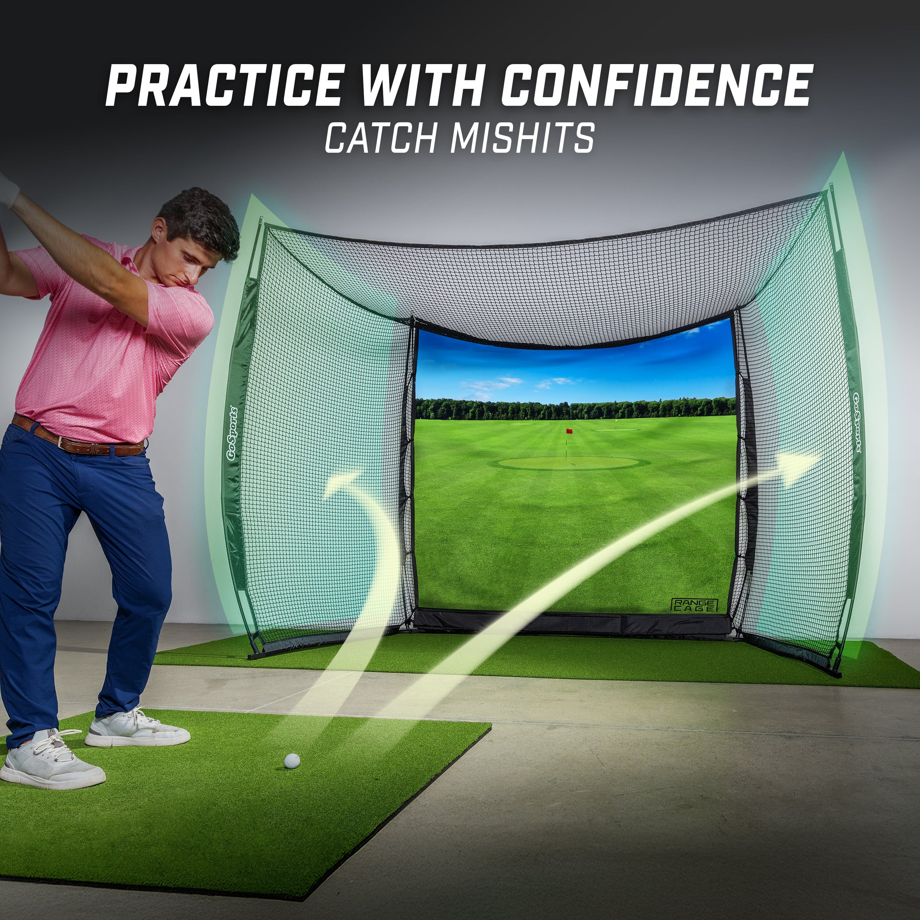 GoSports Range Cage 10 ft x 8 ft Golf Practice Hitting Net with Impact Screen GoSports