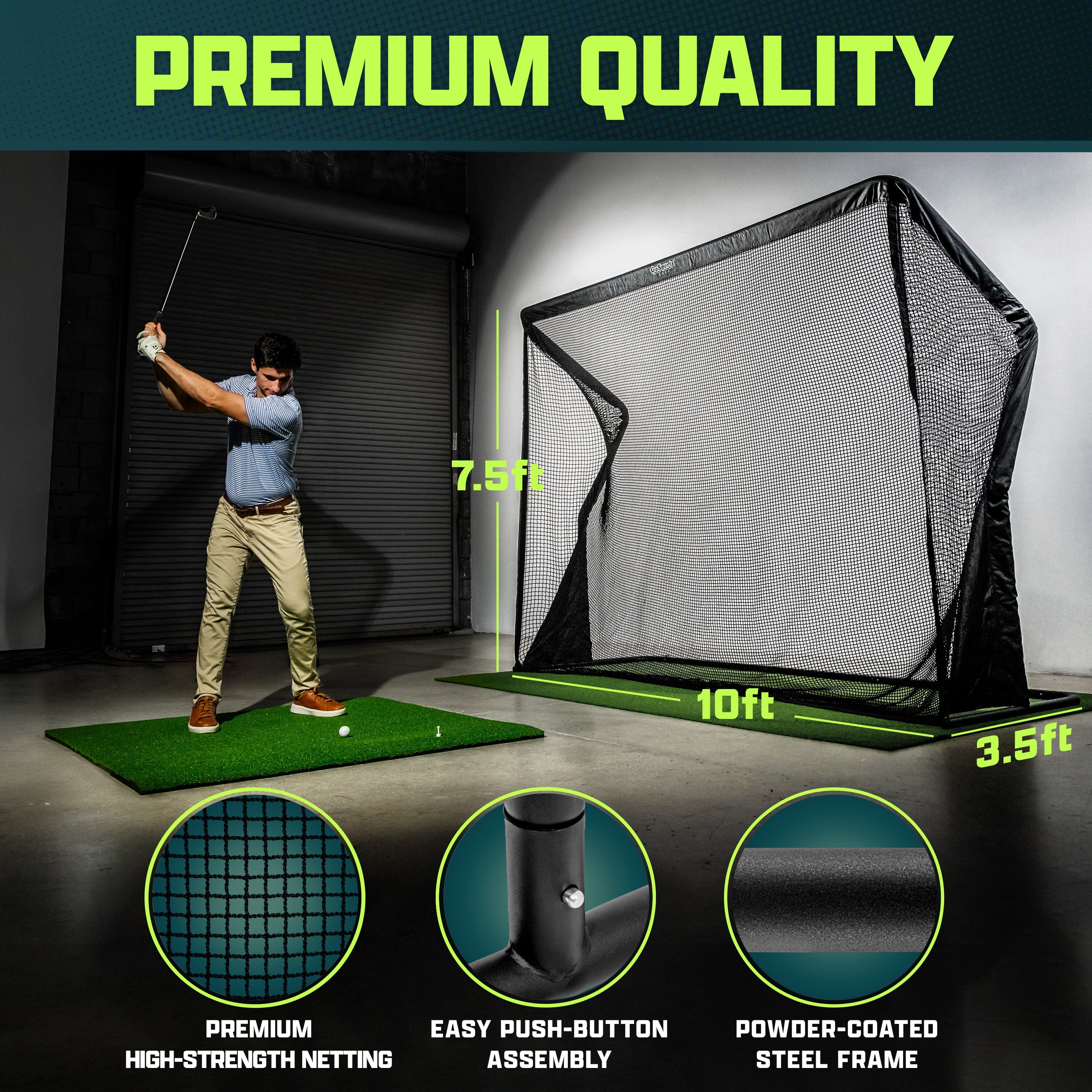 GoSports Elite Golf Practice Net with Steel Frame - Choose 10' or 7' Size GoSports