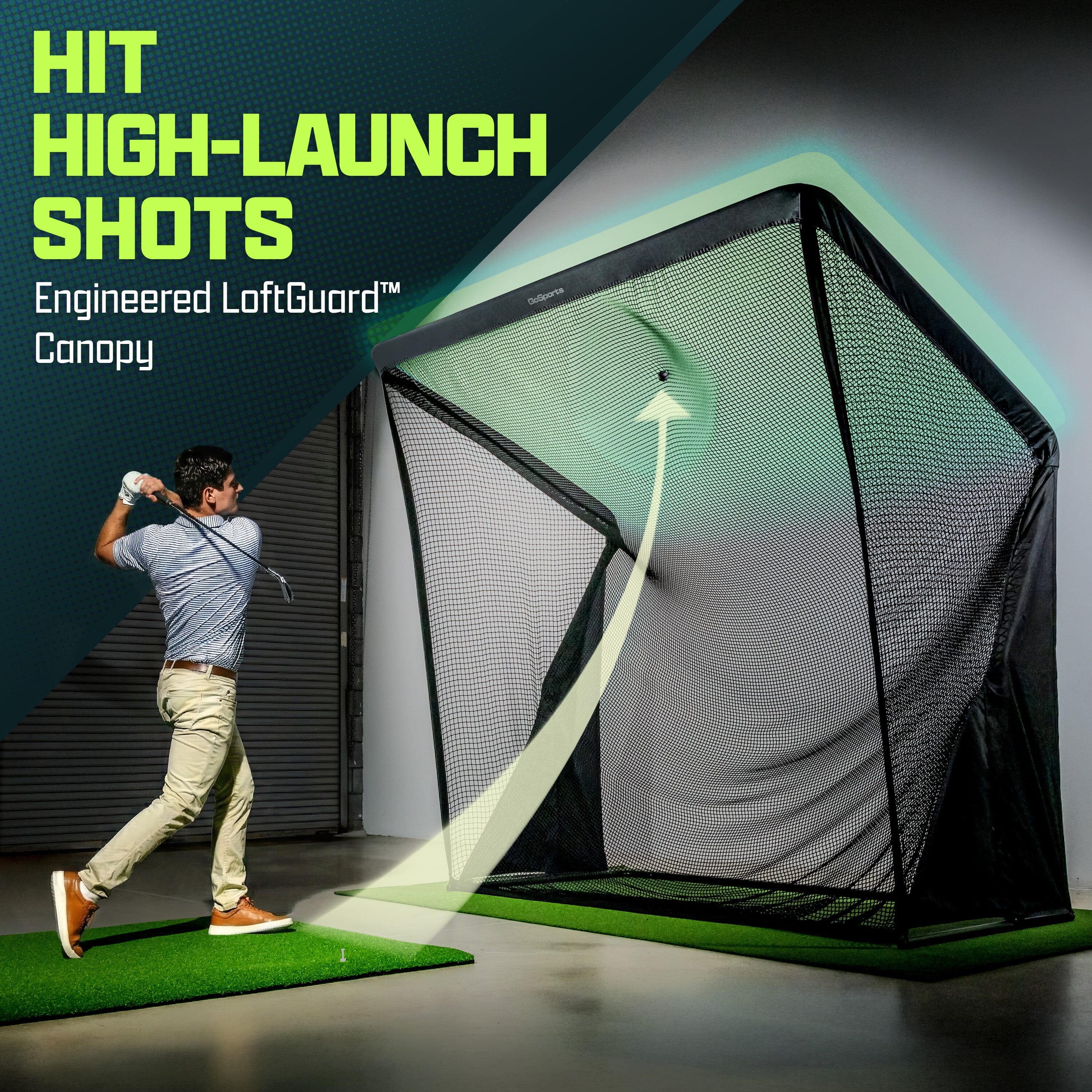 GoSports 8 x 8 ft ELITE Golf Net with LoftGuard Canopy and Steel Frame - Indoor & Outdoor Practice Golf Hitting Net GoSports