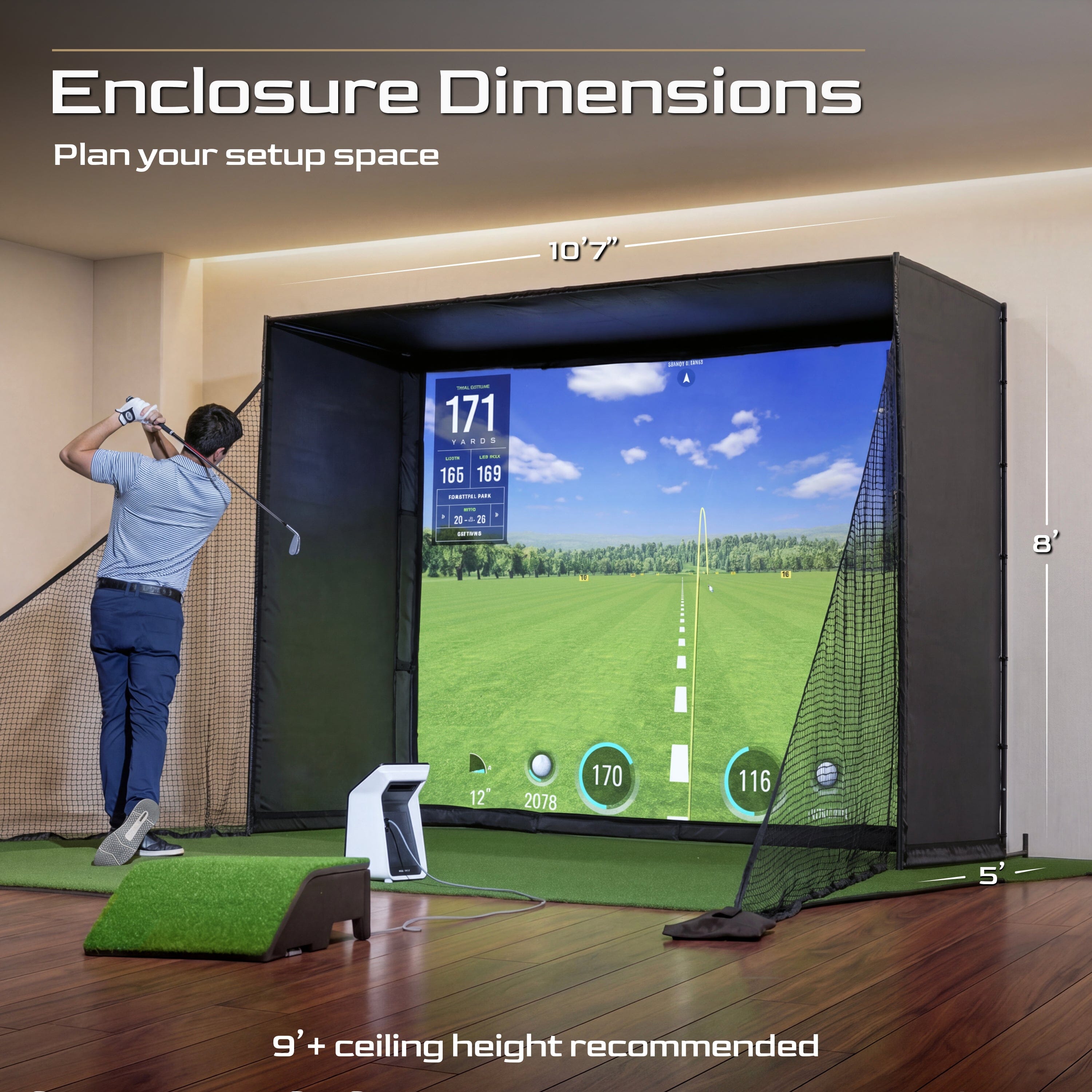 Golf Simulator 10 x 8 ft Enclosure with HD Impact Screen and Shank Nets GoSports