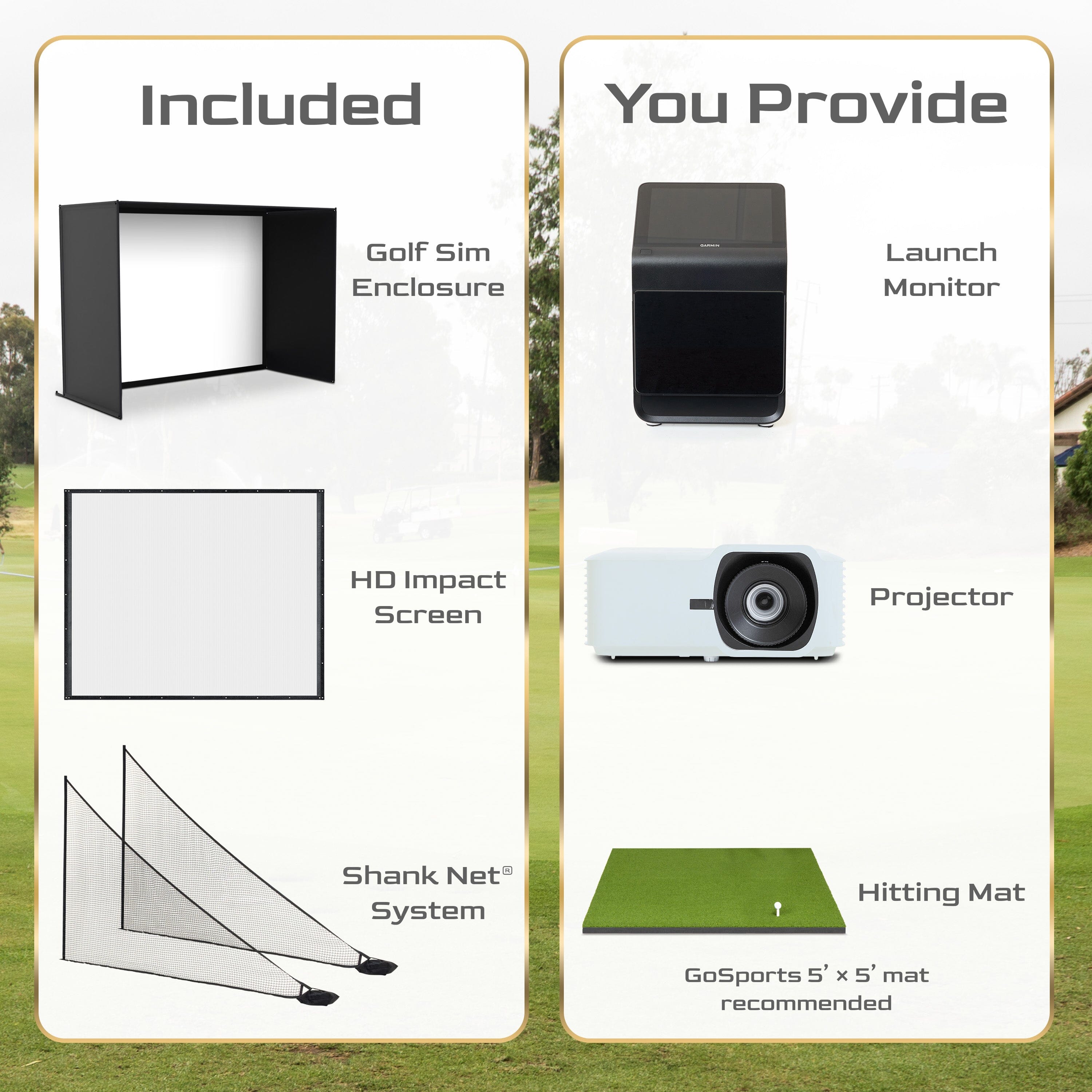 Golf Simulator 10 x 8 ft Enclosure with HD Impact Screen and Shank Nets GoSports