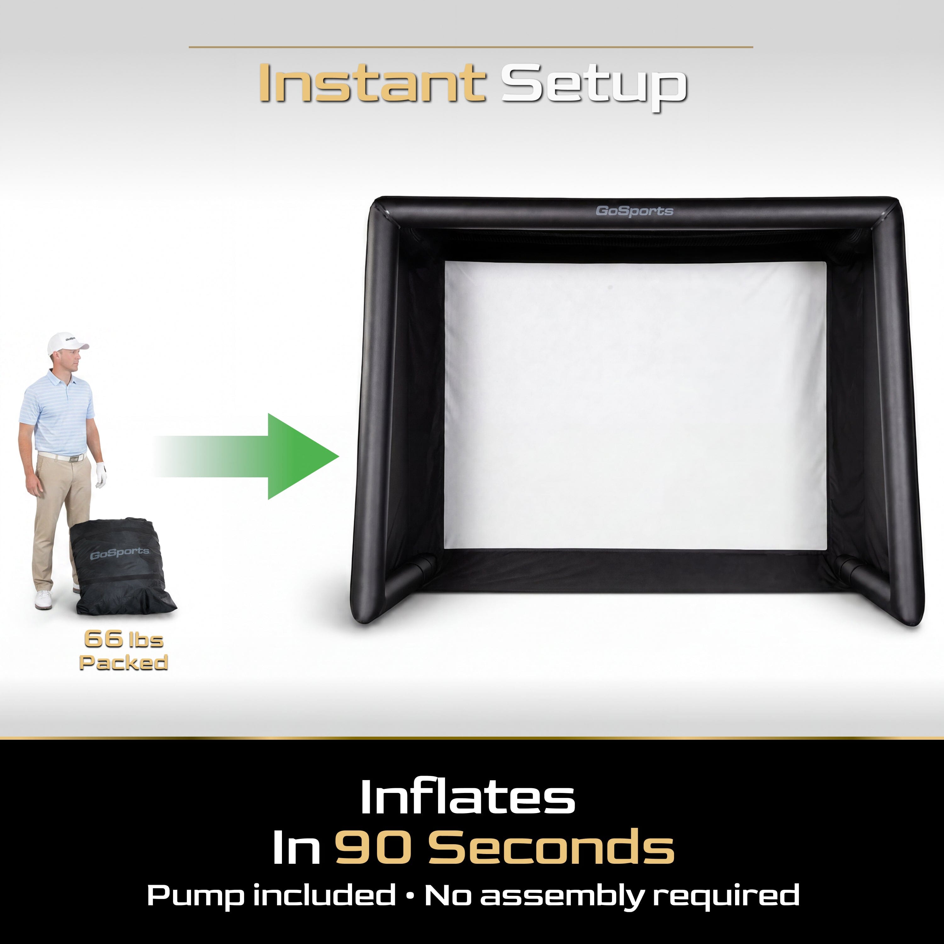 GoSports Commercial Grade Inflatable Golf Simulator Enclosure for Home - 12 x 9 ft Indoor & Outdoor Portable Hitting Cage with Golf Simulator Impact Screen - Includes Electric Pump and Storage Case PlayGoSports.com
