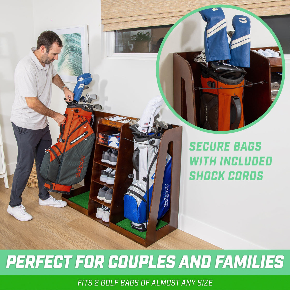 Wooden Golf Bag Organizer, Holds 2 GoSports Golf