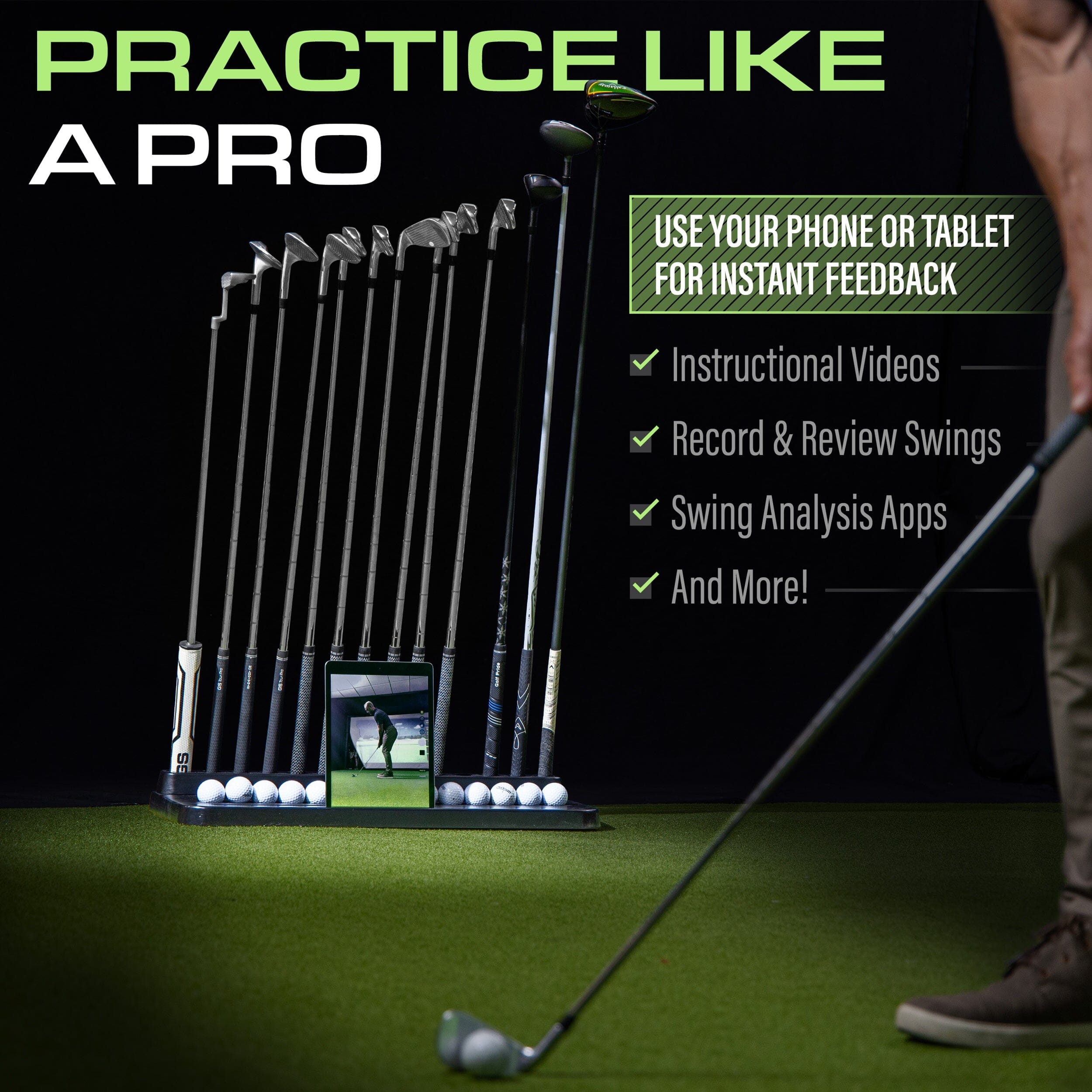 GoSports Premium Wood Golf Club Holder Stand - 14 Club Display Organizer with Ball Storage and Phone/Tablet Slot for Golf Simulators PlayGoSports.com