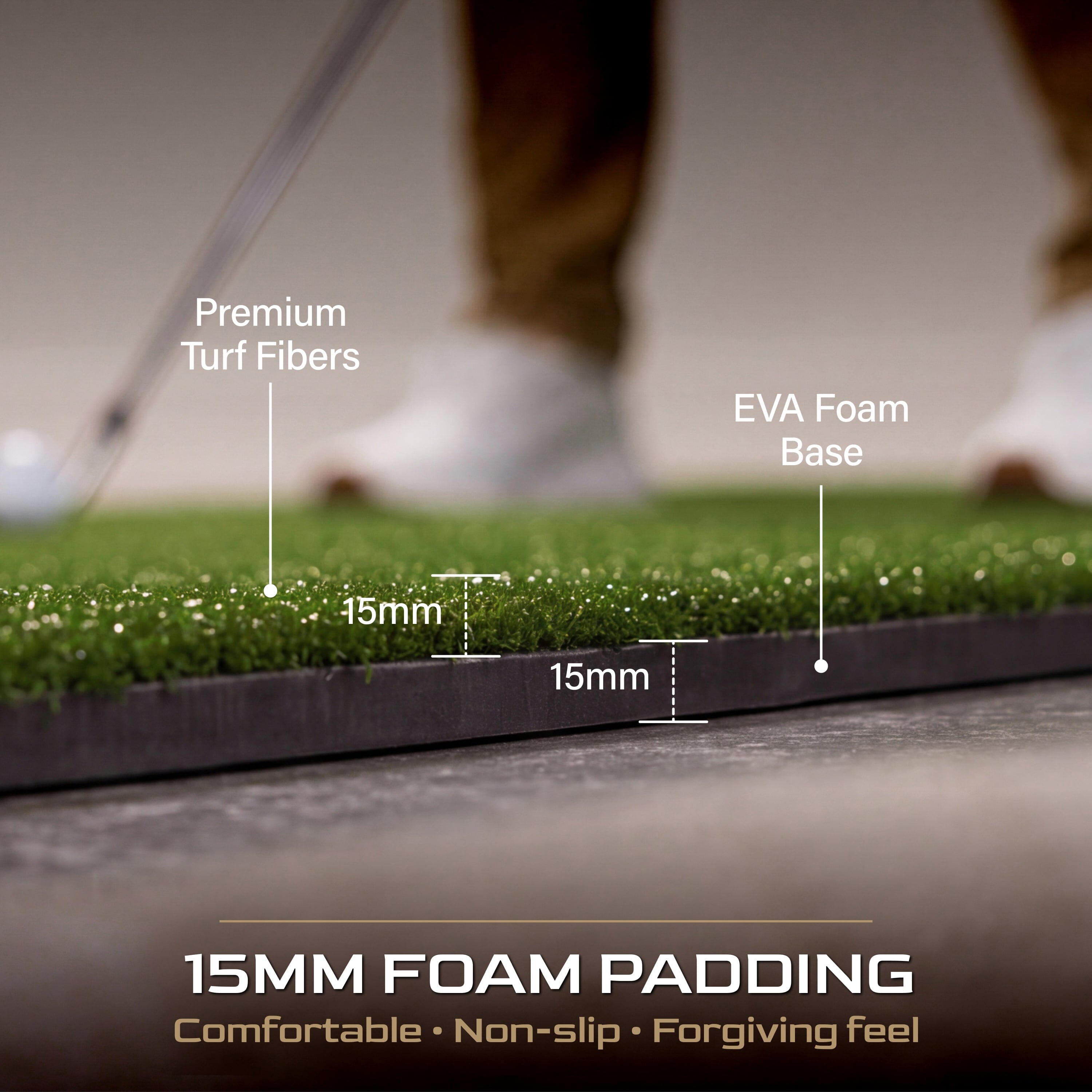 10' x 5' Pro Sim Golf Hitting Mat, 15 mm Foam GoSports Golf