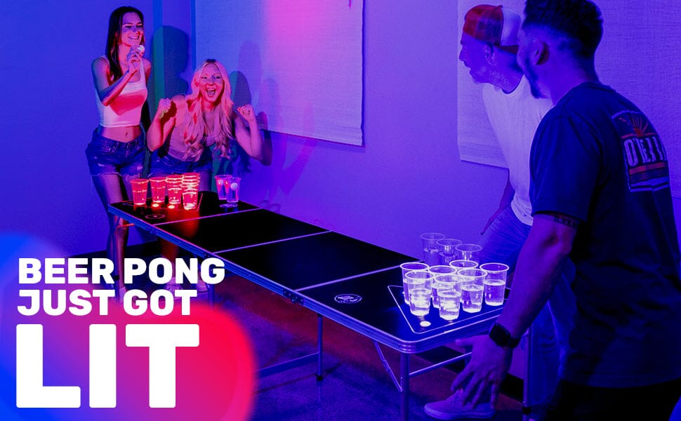 GoPong 8 ft Foldable Beer Pong Table with LED Lights - Regulation Size Portable Pong Table with 6 Balls PlayGoSports.com