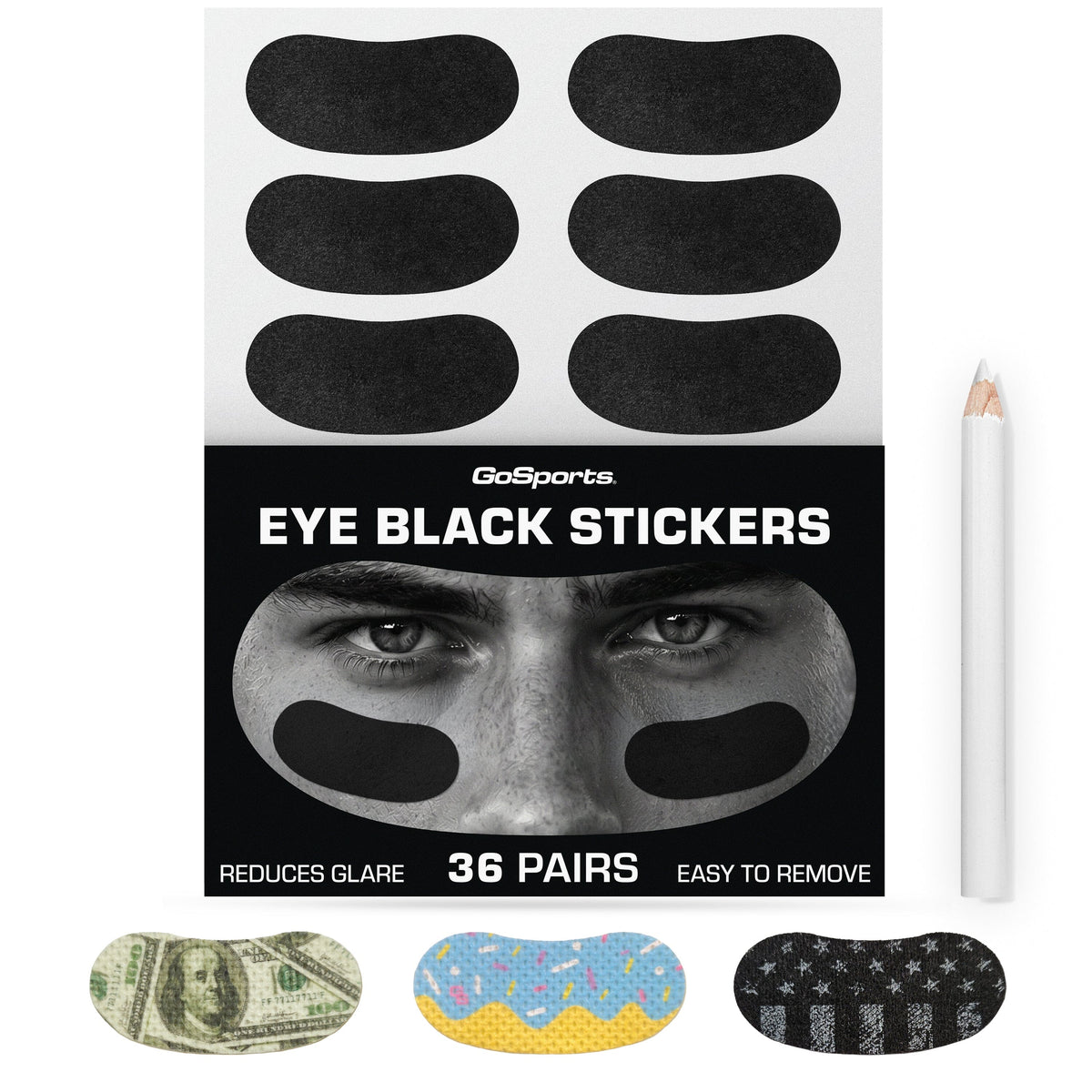 Eye Black Stickers with Chalk Pencil, 36 Pairs GoSports Football Black