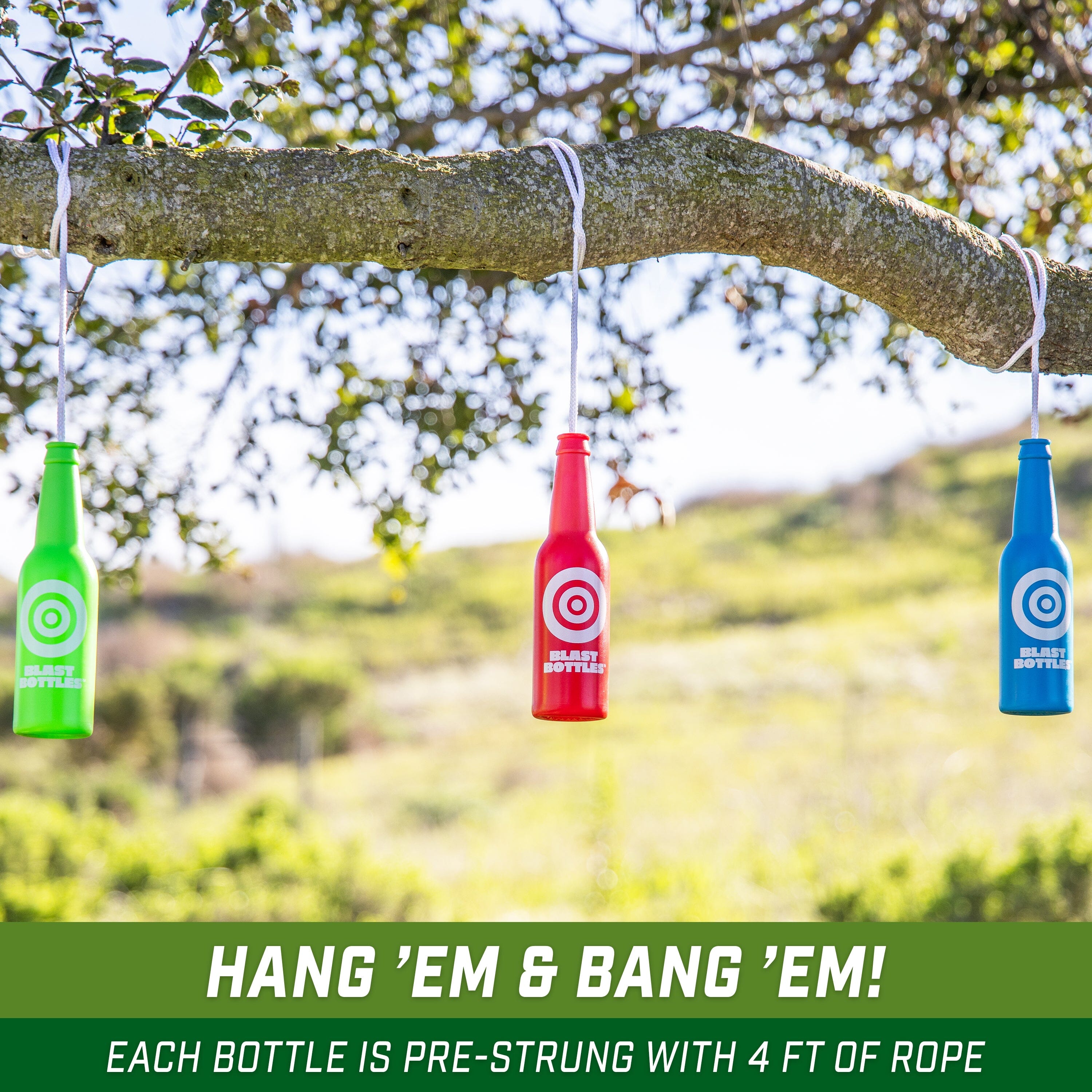 GoSports Outdoors Blast Bottles – 3 Pack – Shatterproof Bottle Shooting Targets with Rope for Firearm Target Practice, Great for Indoor & Outdoor Gun Ranges GoSports