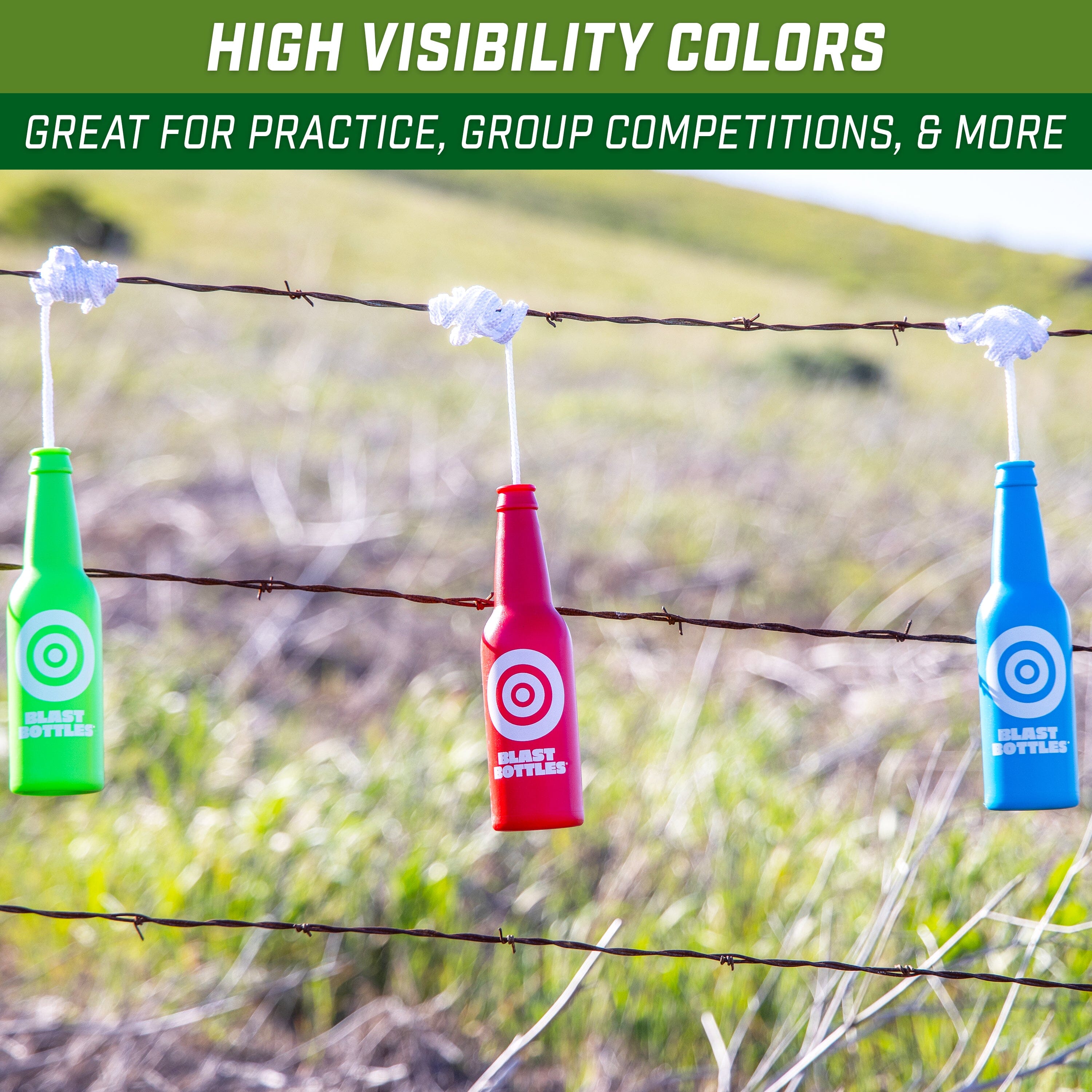 GoSports Outdoors Blast Bottles – 3 Pack – Shatterproof Bottle Shooting Targets with Rope for Firearm Target Practice, Great for Indoor & Outdoor Gun Ranges GoSports