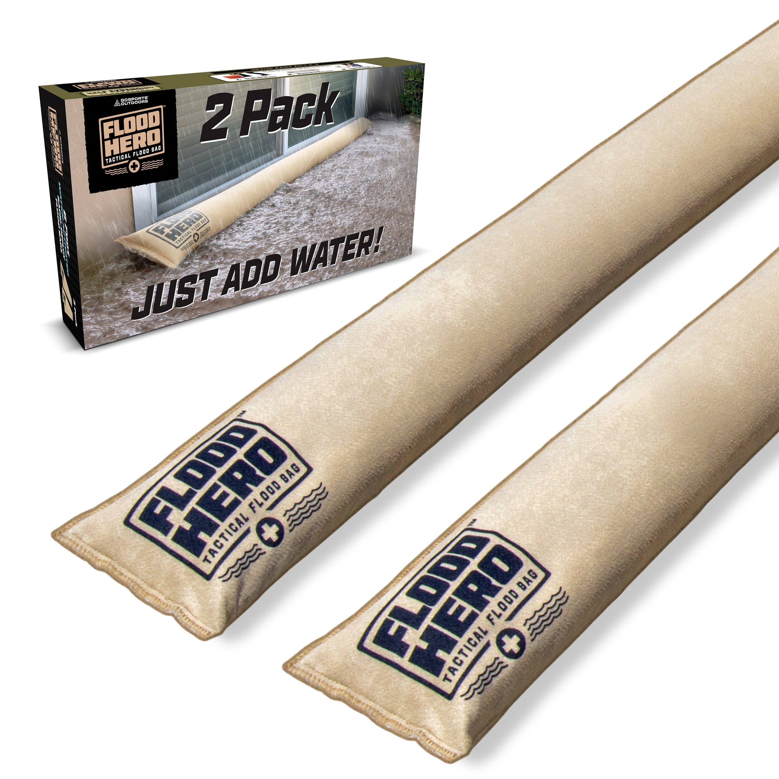 Flood Hero 6 ft Water Activated Sandbags - 2 Pack Flood Bag Barriers for Home PlayGoSports.com