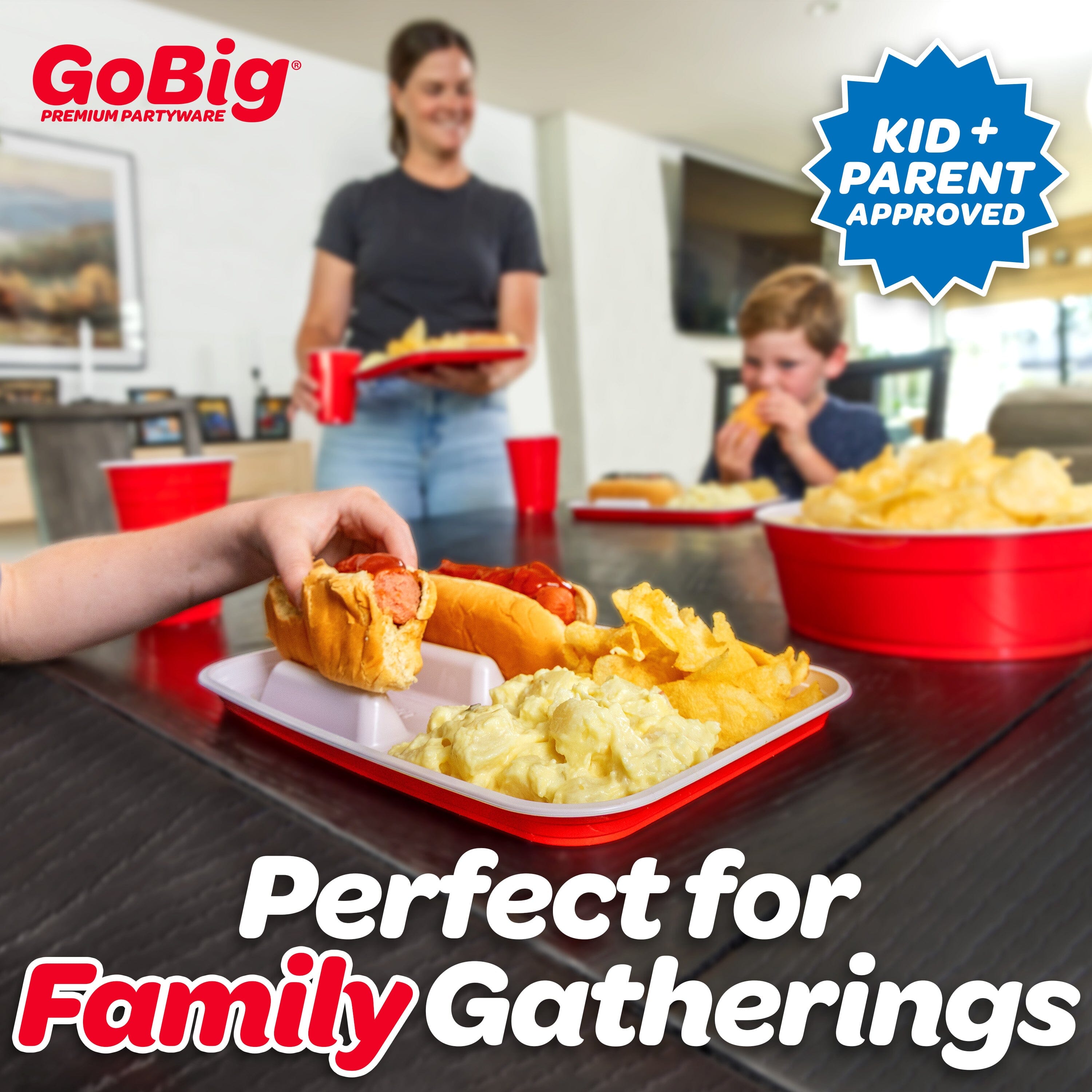 GoBig Hot Dog Food Trays with Dividers - 36 Pack Disposable Red Party Cup Hot Dog Plates for Parties, BBQs, & More Playgosports.com