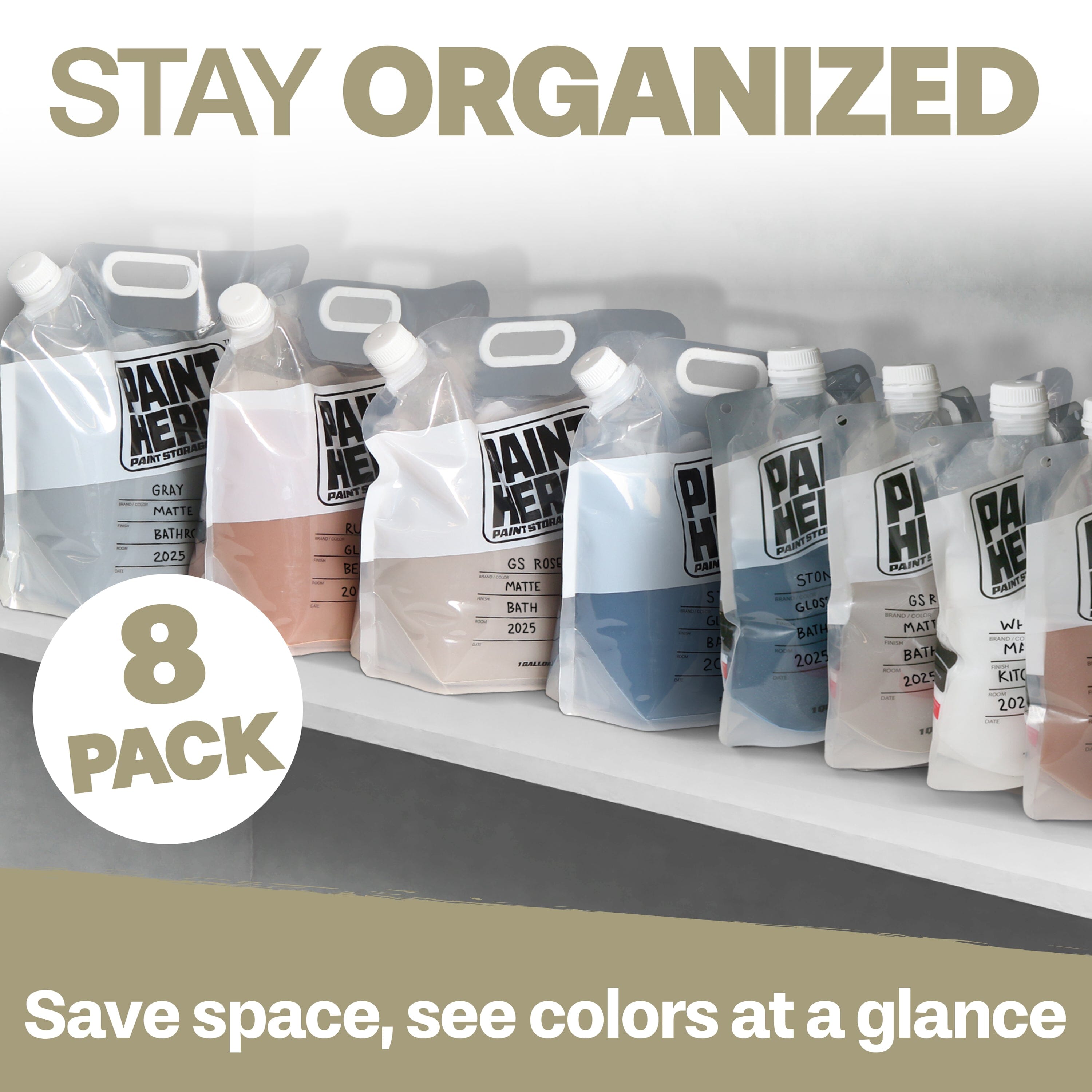 Paint Hero 8 Pack Paint Storage Bags - Airtight Refillable Quart and Gallon Pouches with Funnel Playgosports.com
