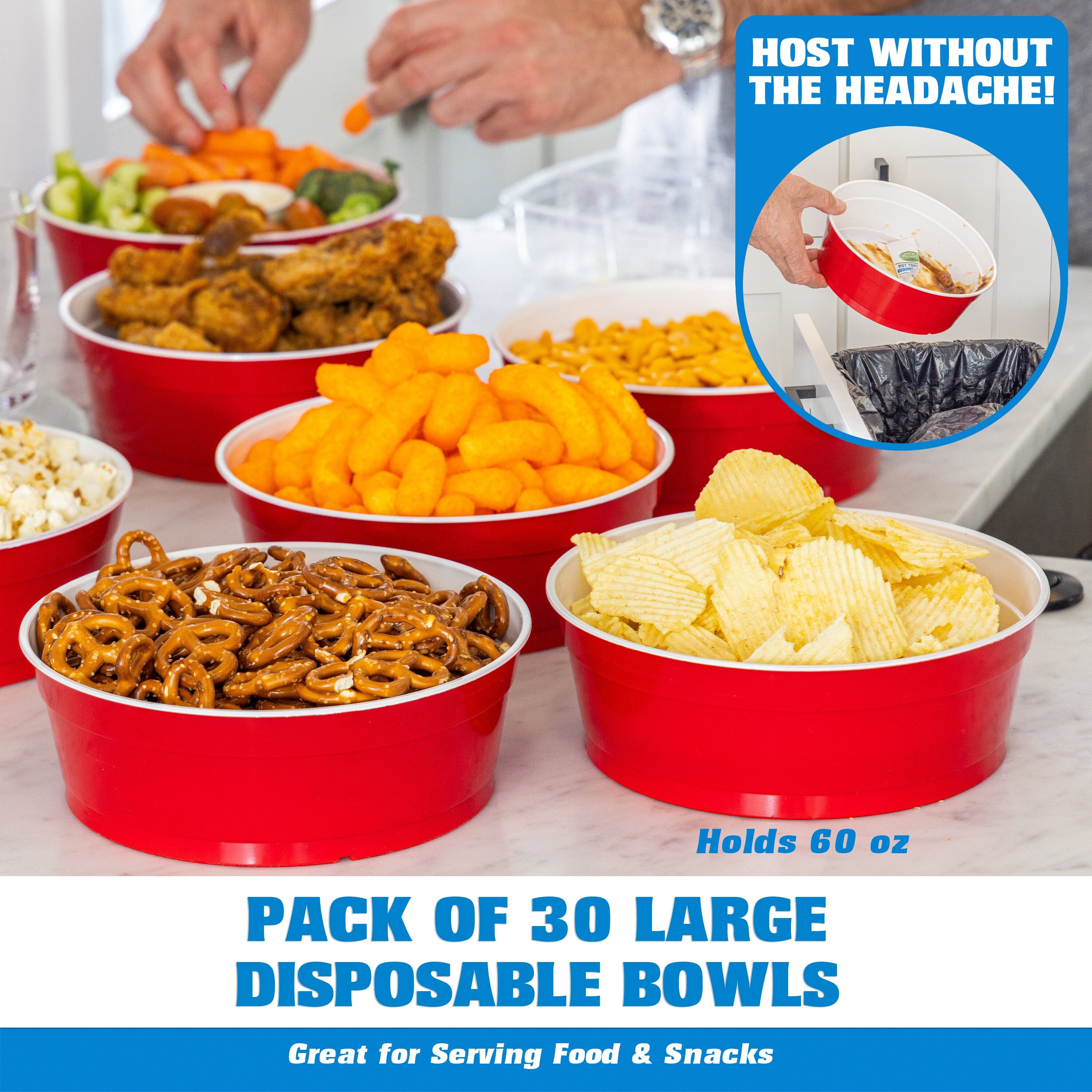 GoBig Red Party Cup Bowls - 30 Large Disposable Plastic Bowls GoSports