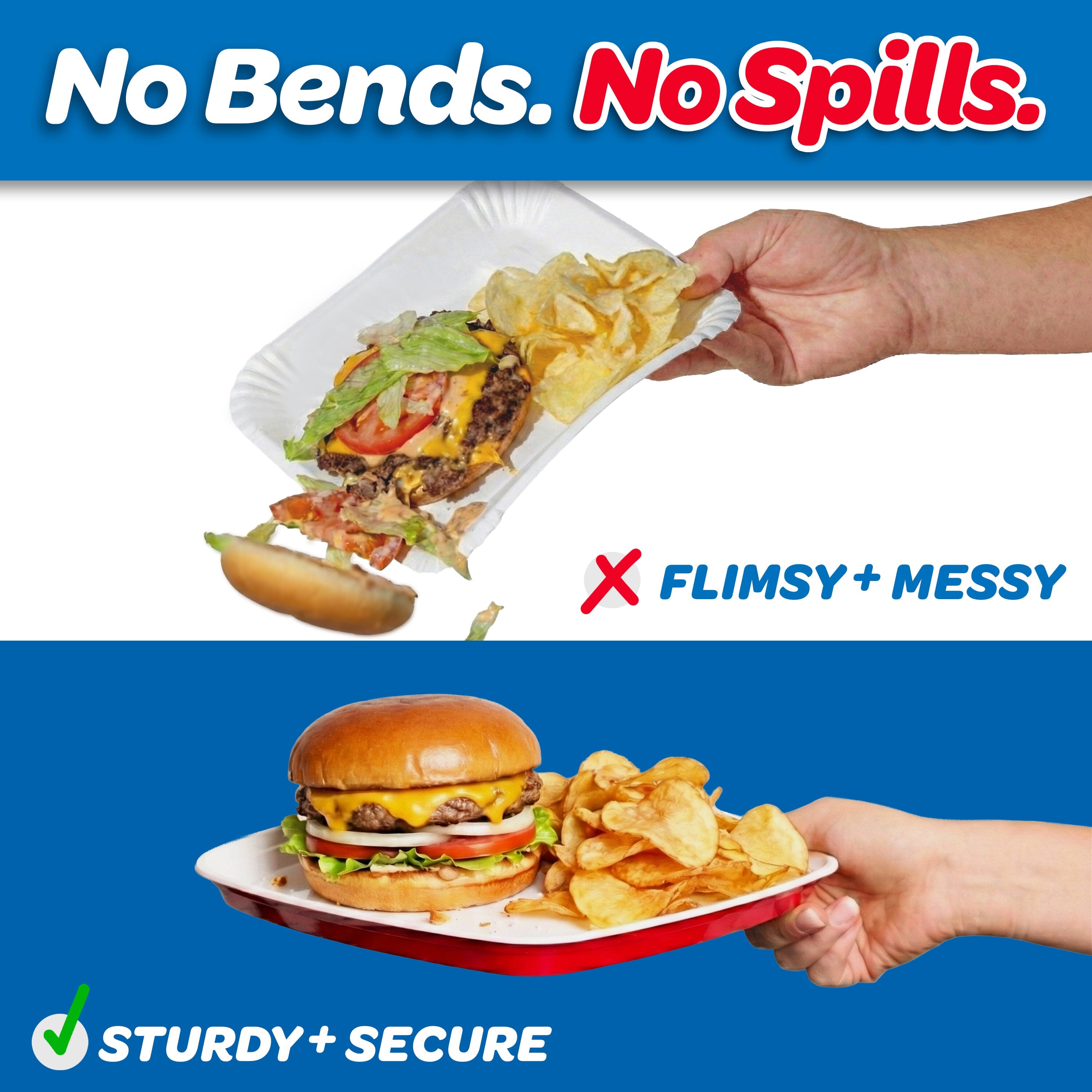 GoBig Red Plastic Disposable Plates - 30 Count 10 Inch - Square Heavy Duty Red Cup Party Plates GoBig