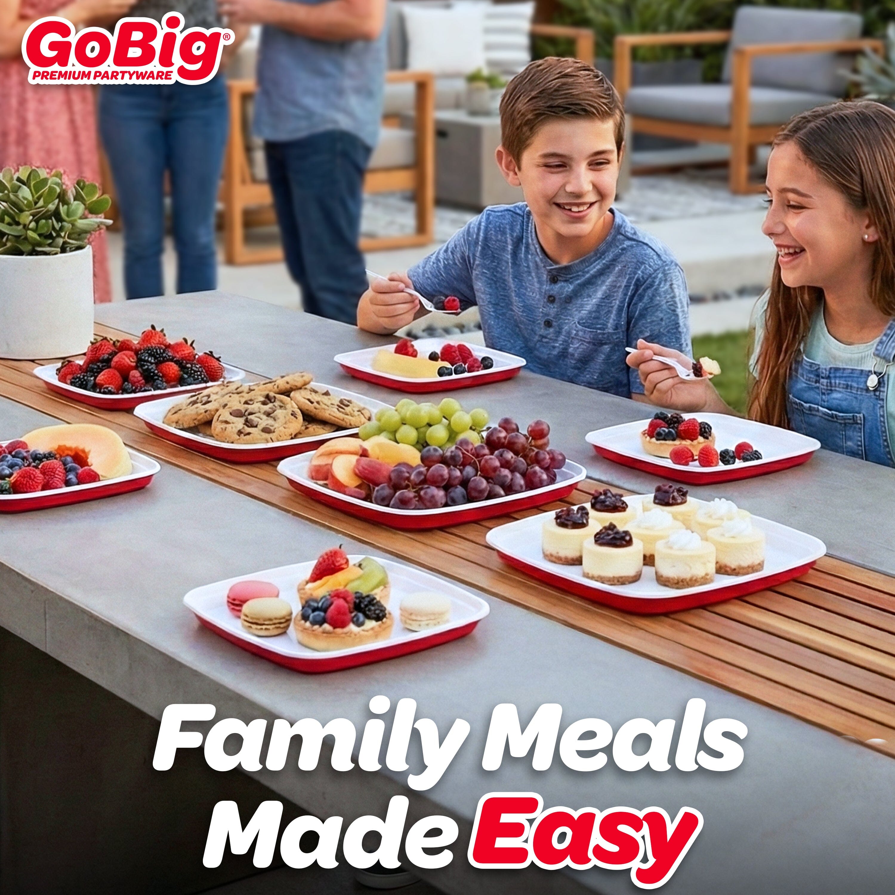 GoBig Red Plastic Disposable Plates - 50 Count 8 Inch - Square Heavy Duty Red Cup Party Plates GoBig