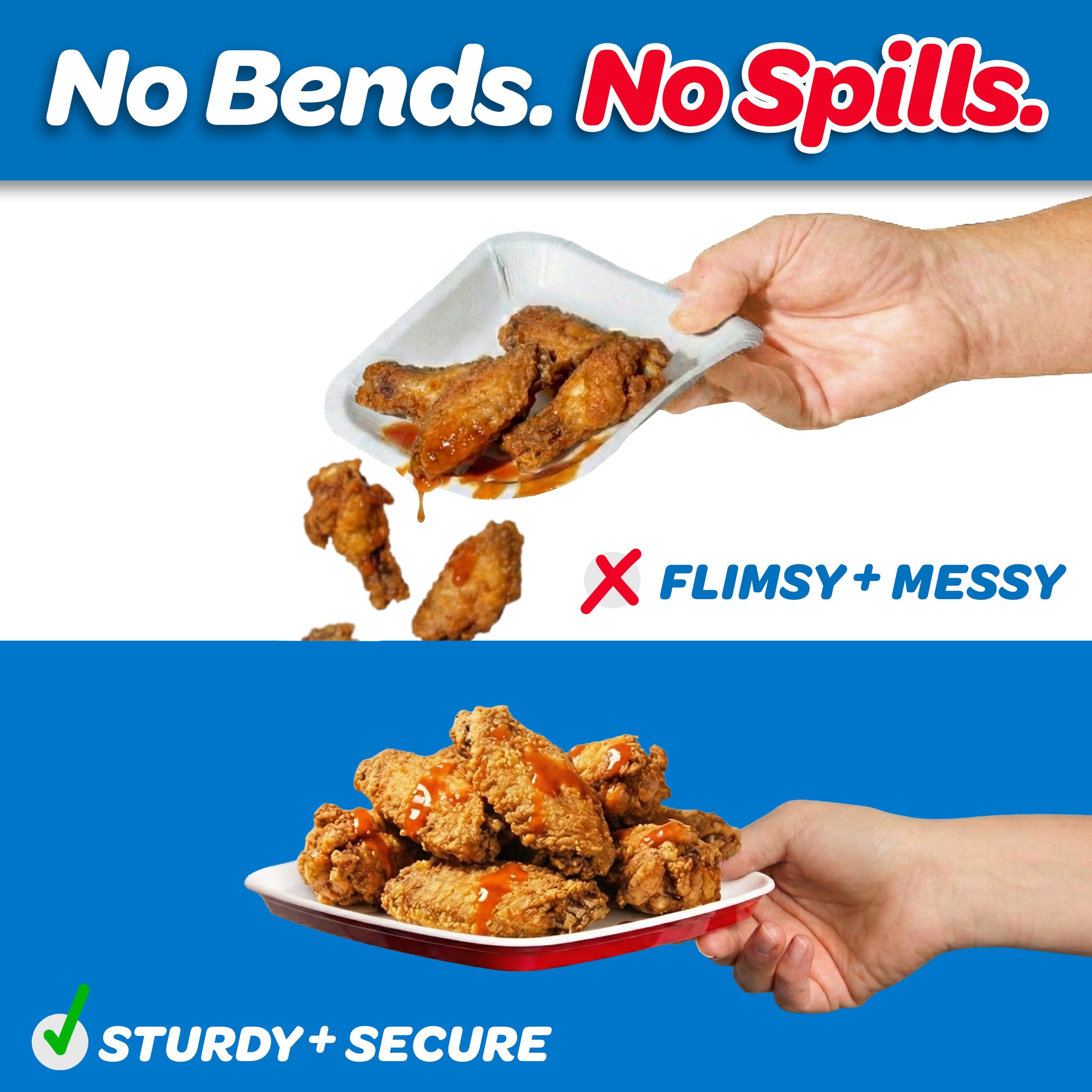 GoBig Red Plastic Disposable Plates - 50 Count 8 Inch - Square Heavy Duty Red Cup Party Plates GoBig