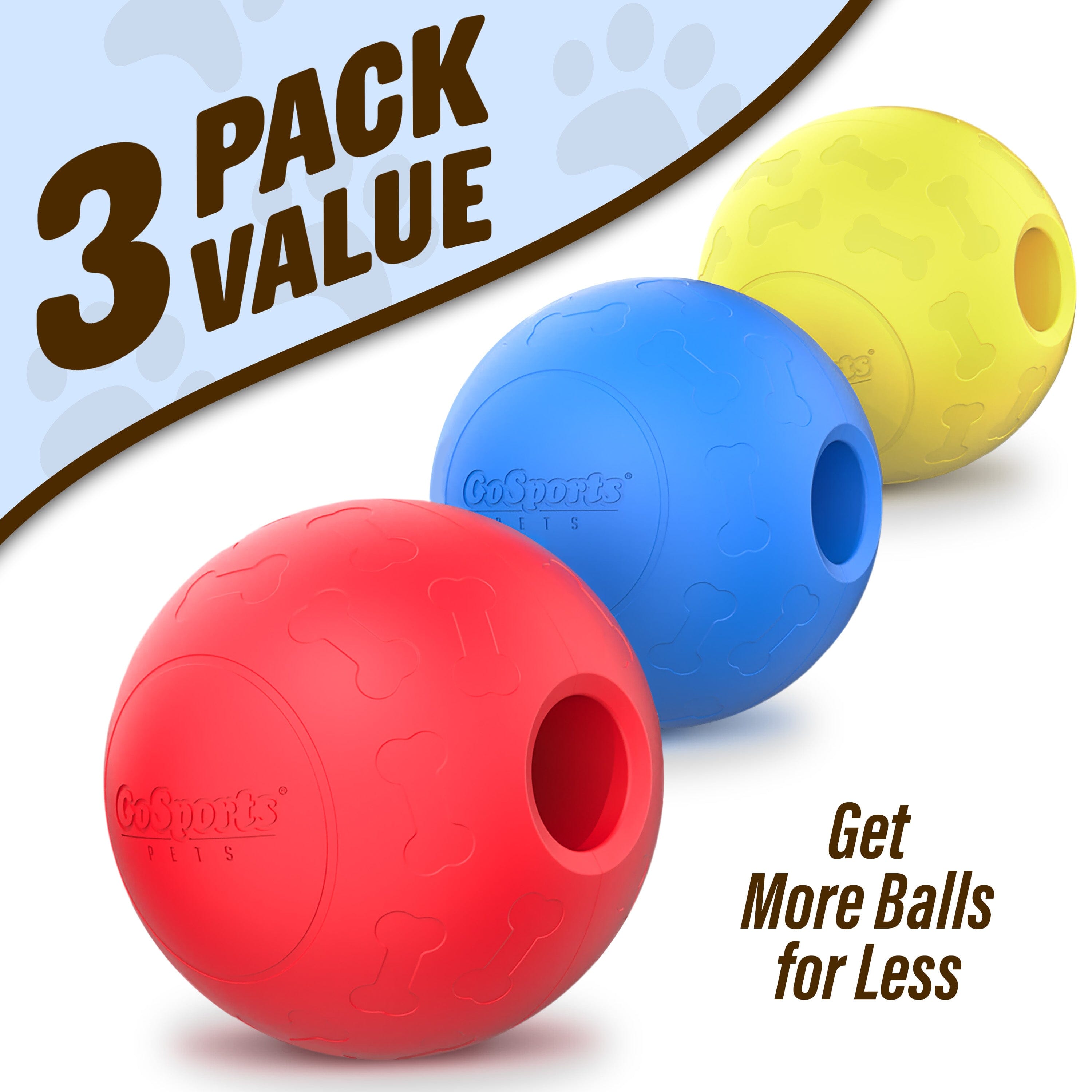 GoSports Pets Solid Rubber Dog Balls - Heavy Duty for Aggressive Chewers - 3 Pack, 2.5 Inch GoSports