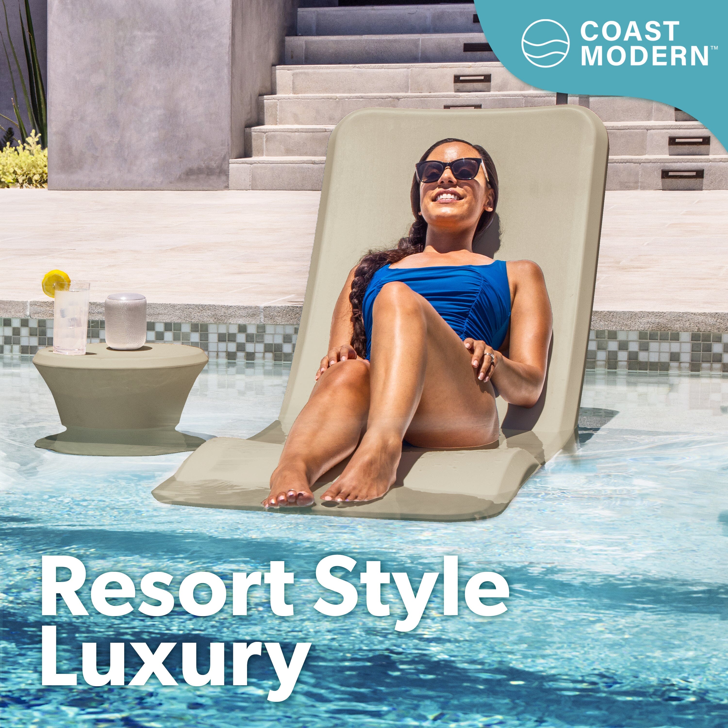 Coast Modern In Pool Lounge Chair - Waterproof & Weighted Pool Chaise Lounger - Outdoor Pool Furniture for Patio or In Baja Shelf PlayGoSports.com