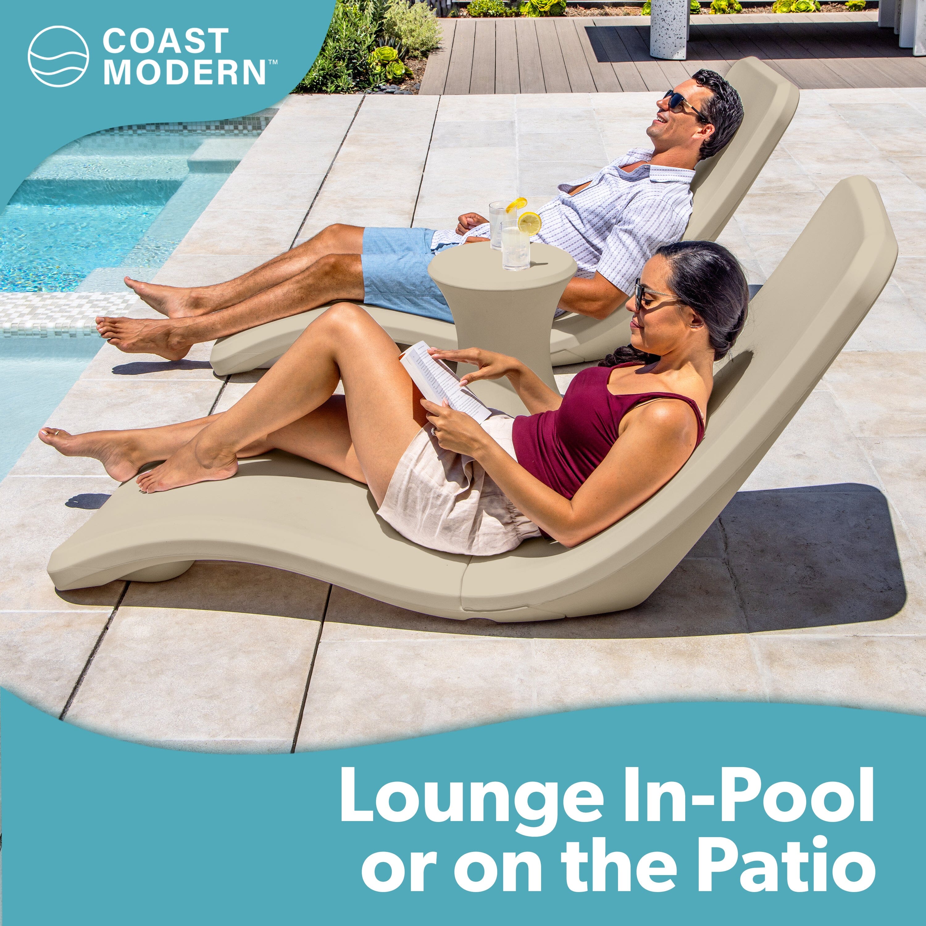 Coast Modern In Pool Lounge Chair - Waterproof & Weighted Pool Chaise Lounger - Outdoor Pool Furniture for Patio or In Baja Shelf PlayGoSports.com