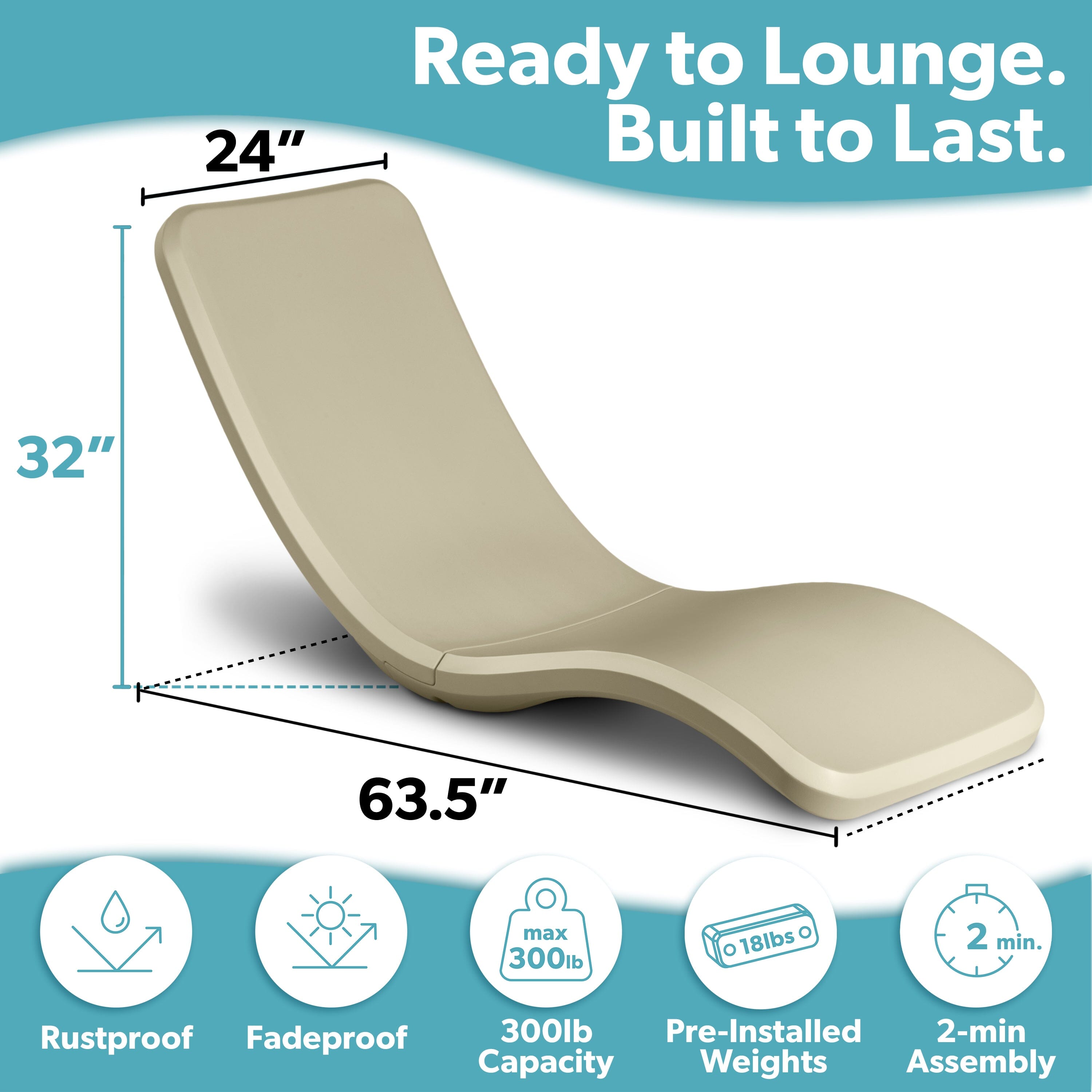 Coast Modern In Pool Lounge Chair - Waterproof & Weighted Pool Chaise Lounger - Outdoor Pool Furniture for Patio or In Baja Shelf PlayGoSports.com