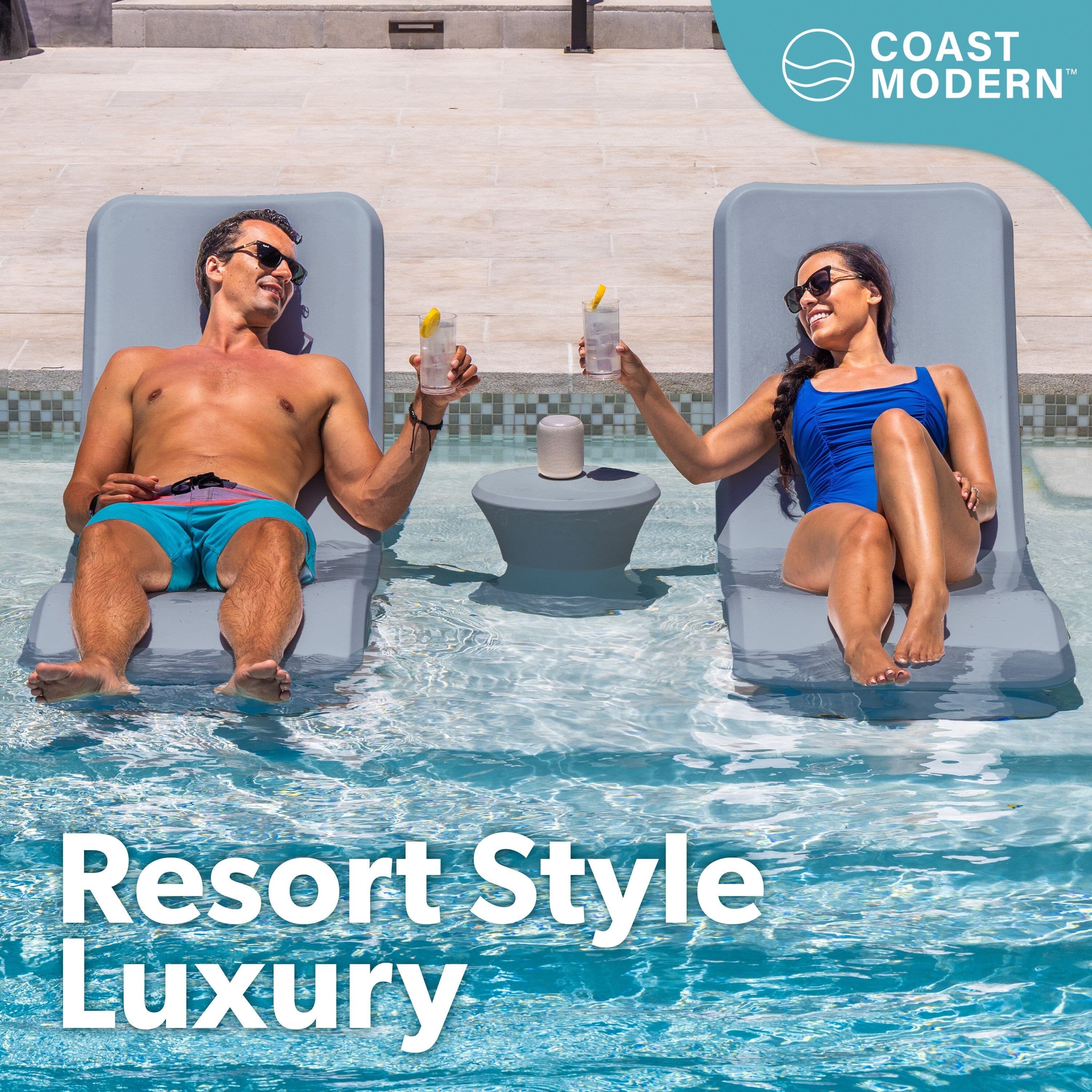 Coast Modern In Pool Lounge Chair - Waterproof & Weighted Pool Chaise Lounger - Outdoor Pool Furniture for Patio or In Baja Shelf PlayGoSports.com