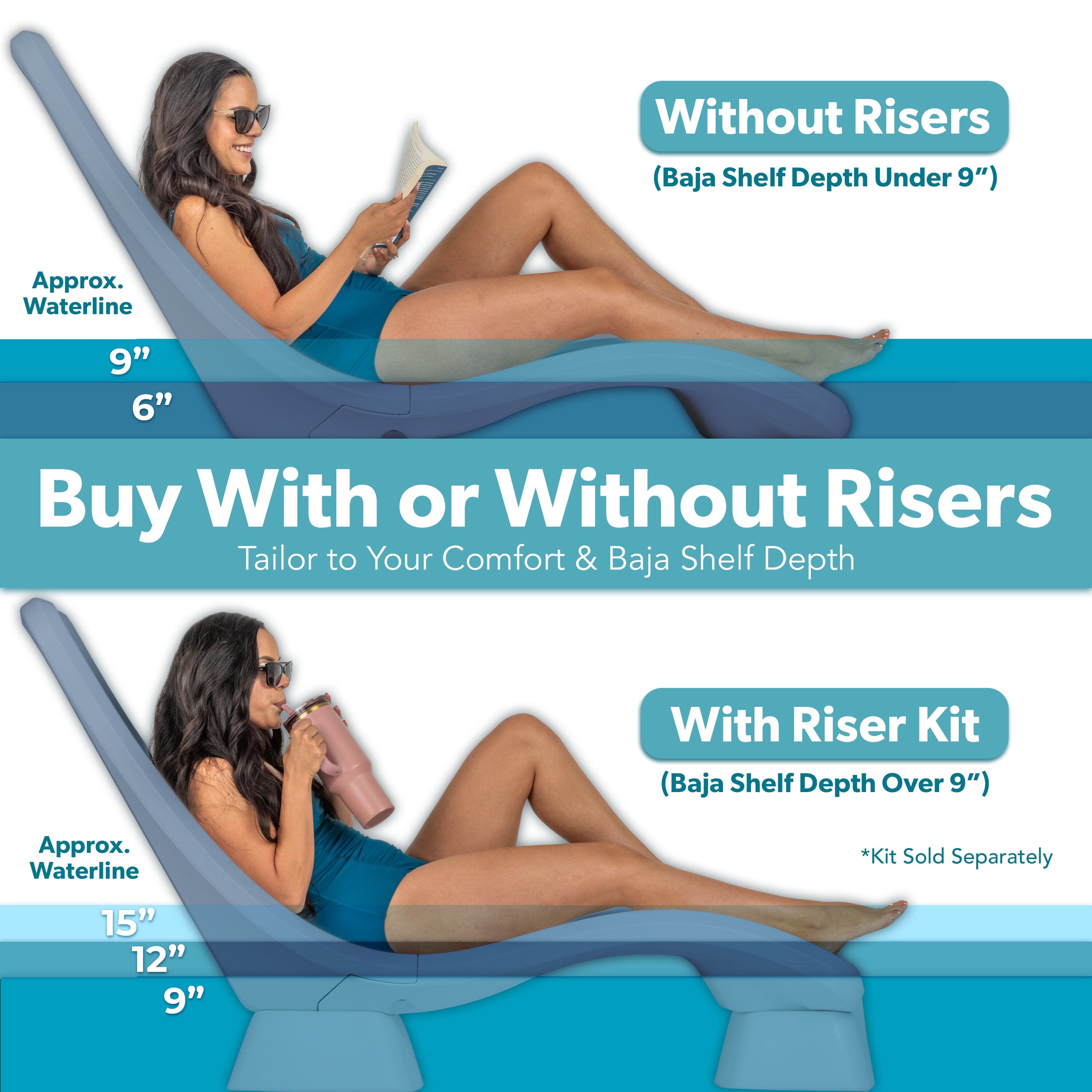 Coast Modern In Pool Lounge Chair - Waterproof & Weighted Pool Chaise Lounger - Outdoor Pool Furniture for Patio or In Baja Shelf PlayGoSports.com