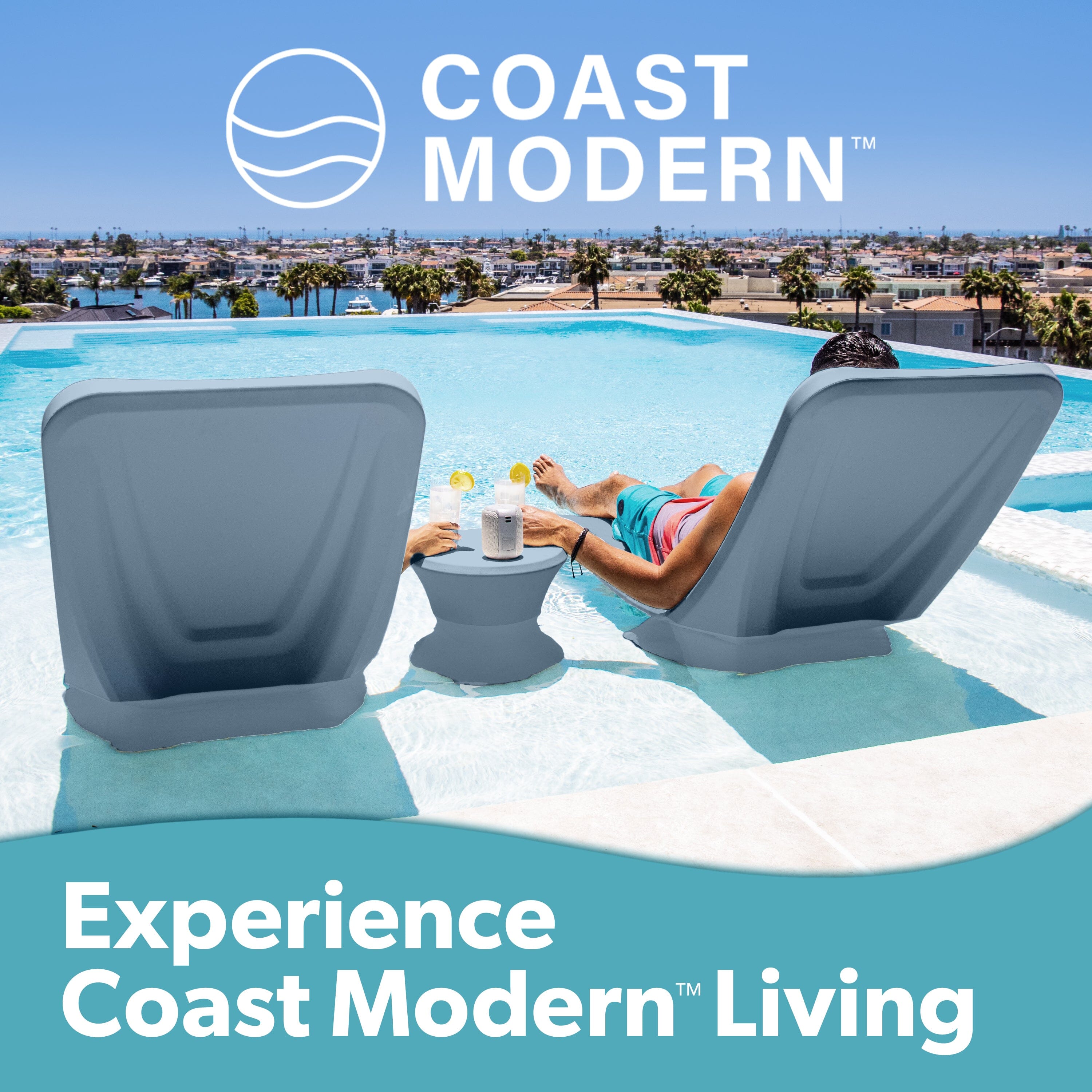 Coast Modern In Pool Lounge Chair - Waterproof & Weighted Pool Chaise Lounger - Outdoor Pool Furniture for Patio or In Baja Shelf PlayGoSports.com