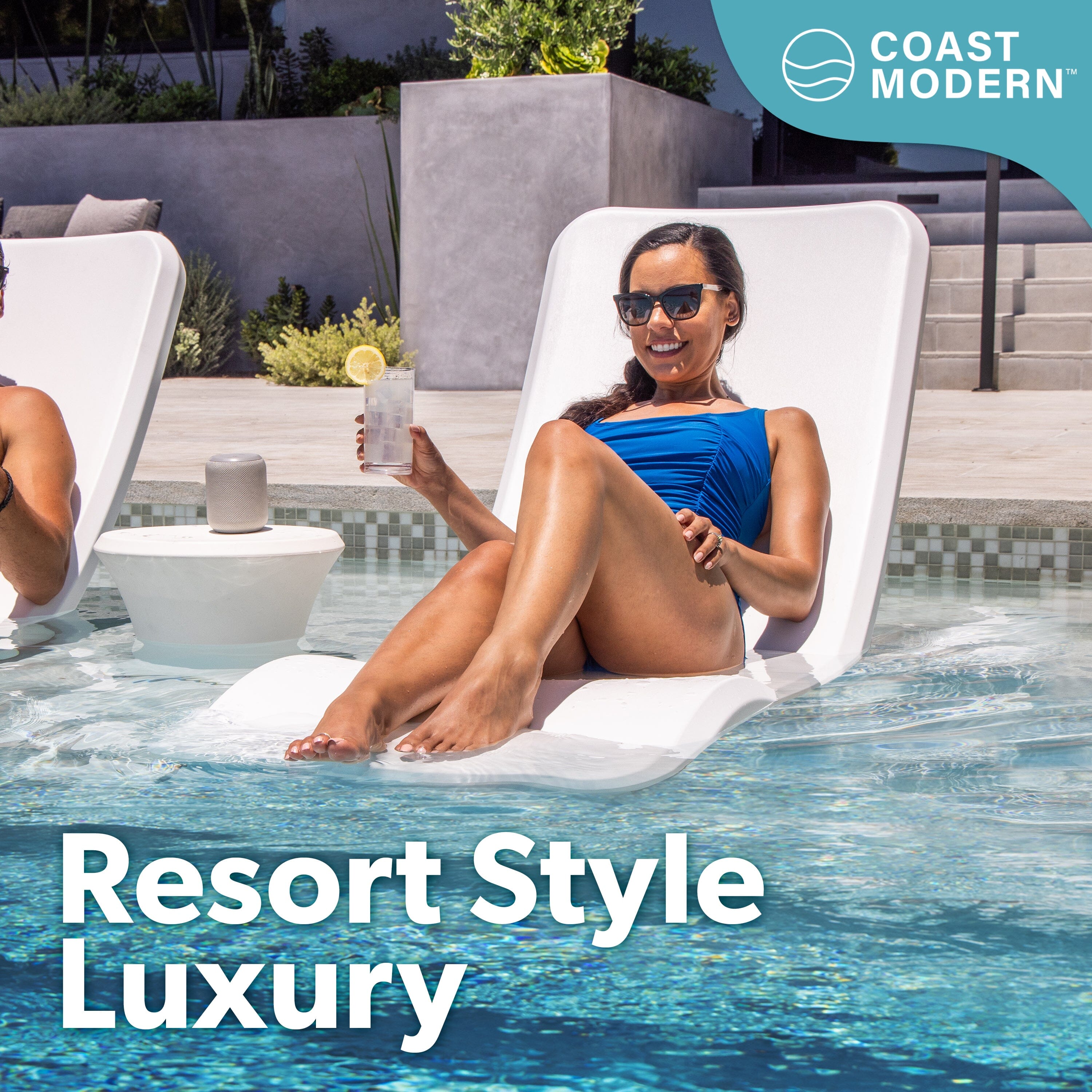 Coast Modern In Pool Lounge Chair - Waterproof & Weighted Pool Chaise Lounger - Outdoor Pool Furniture for Patio or In Baja Shelf PlayGoSports.com
