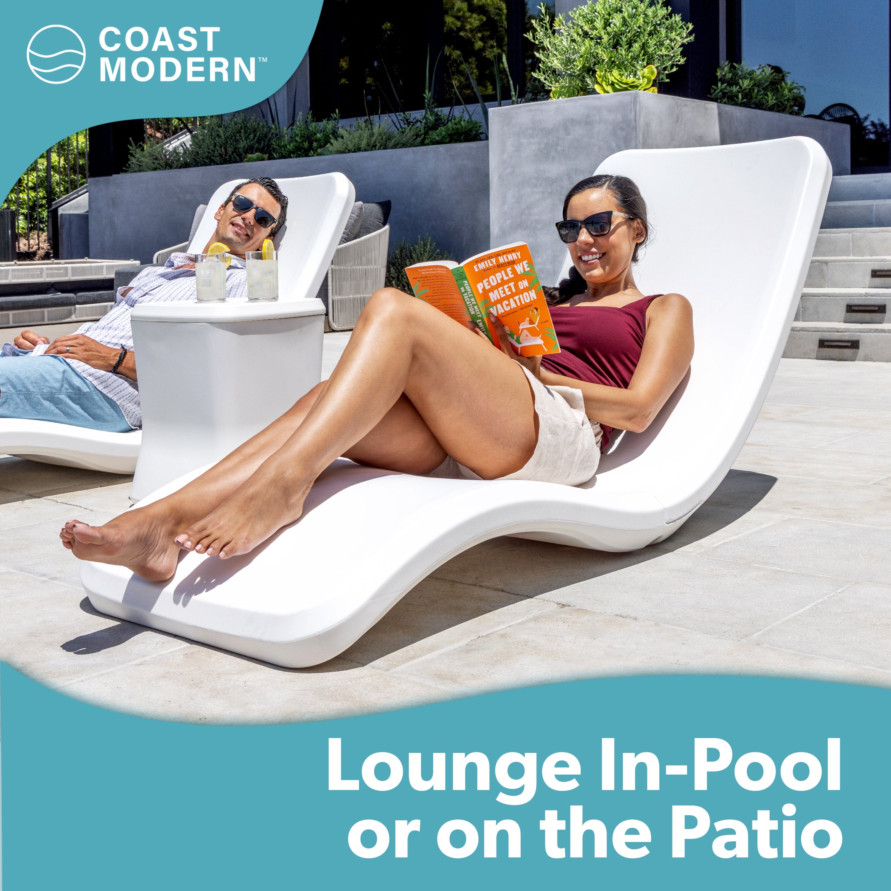 Coast Modern In Pool Lounge Chair - Waterproof & Weighted Pool Chaise Lounger - Outdoor Pool Furniture for Patio or In Baja Shelf PlayGoSports.com