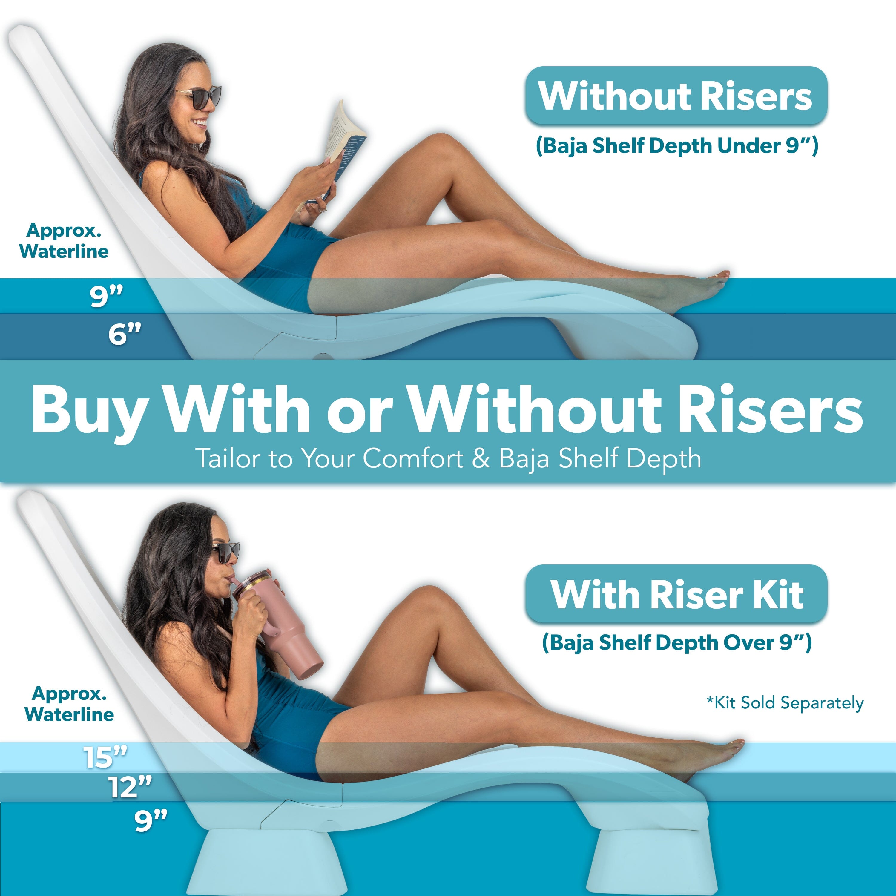 Coast Modern In Pool Lounge Chair - Waterproof & Weighted Pool Chaise Lounger - Outdoor Pool Furniture for Patio or In Baja Shelf PlayGoSports.com